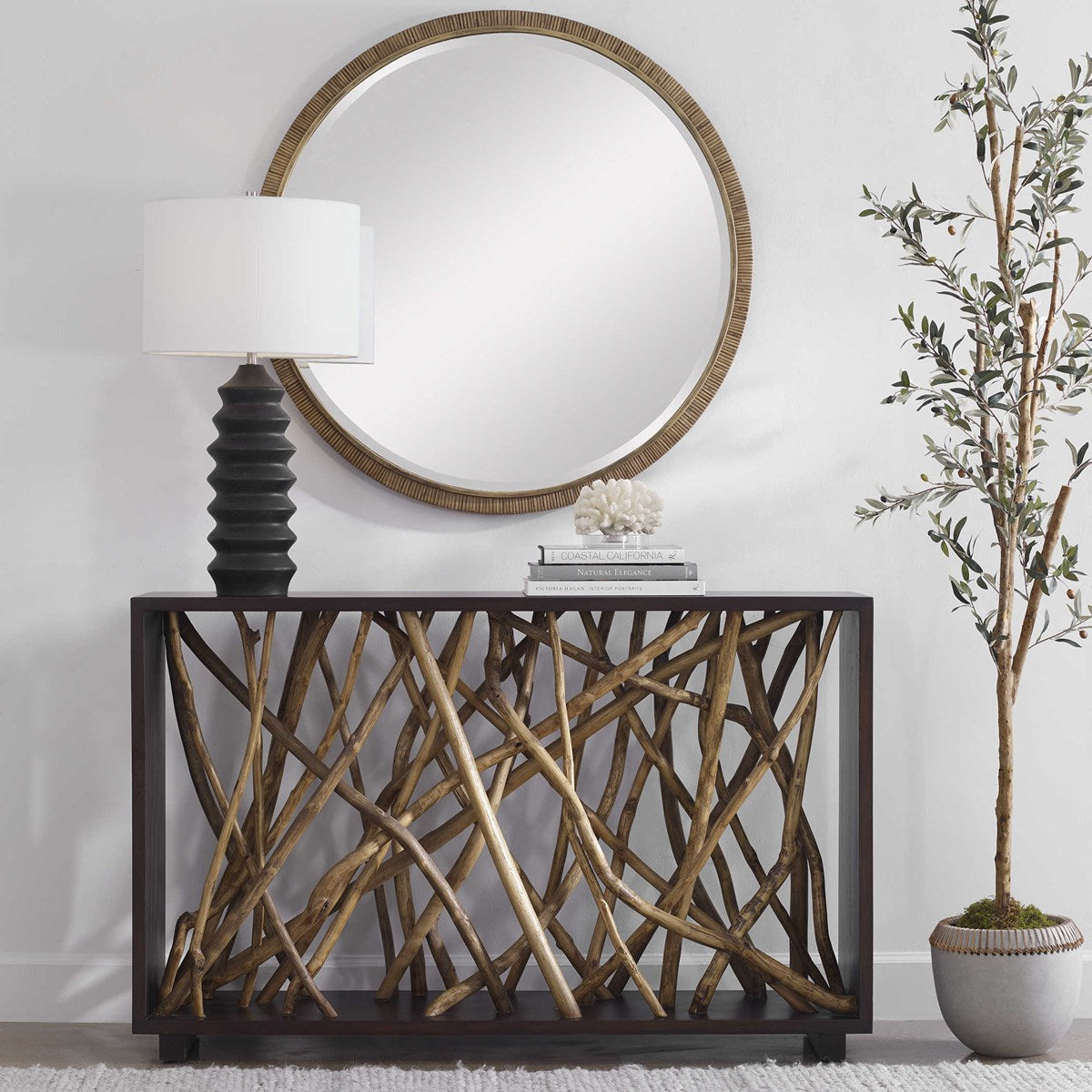 Uttermost Teak Maze Gathered Branches Rustic Modern Wood Console Table - Image 1