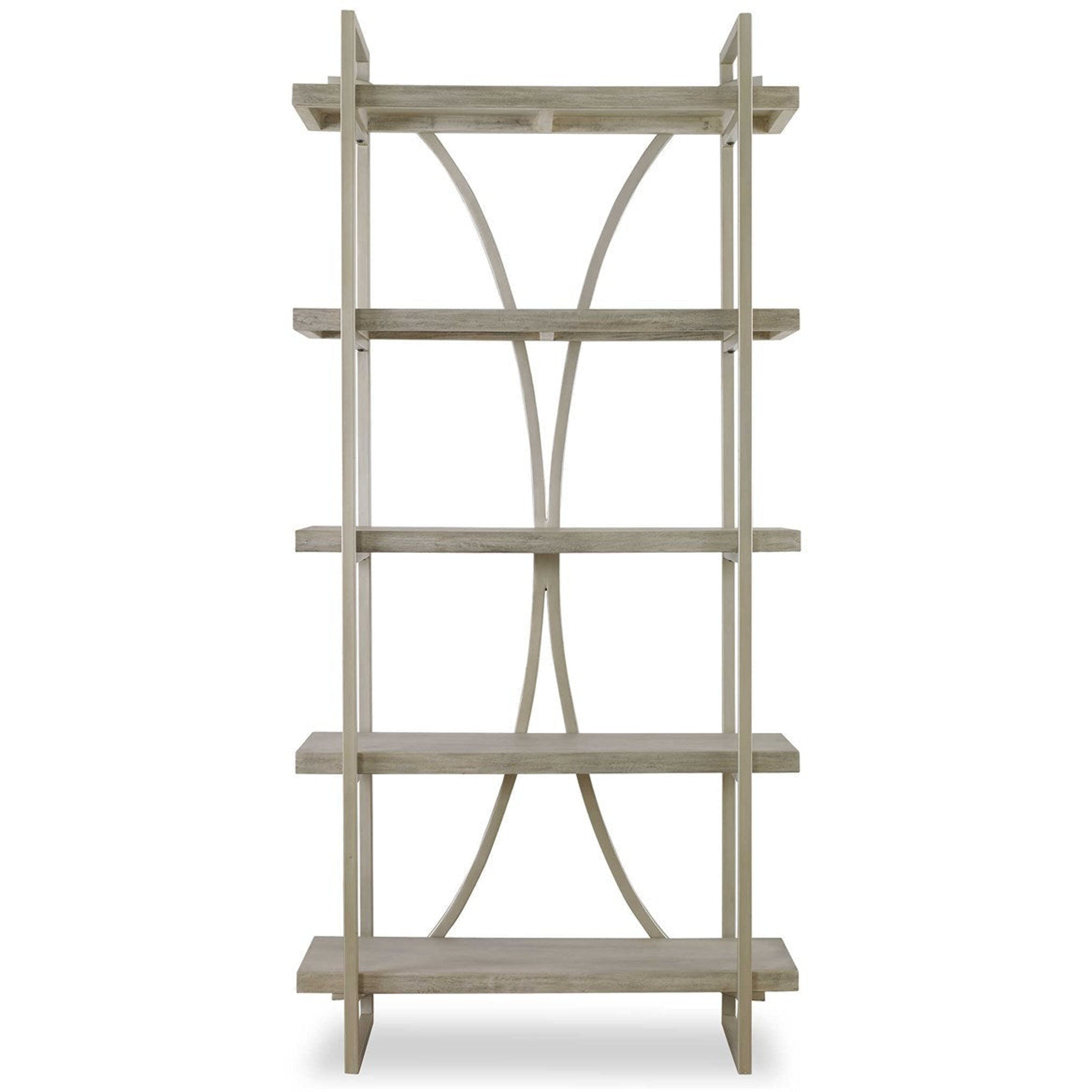 Uttermost Sway Distressed Gray Mango Wood Shelves With Antiqued Metal Framework Etagere - Image 2