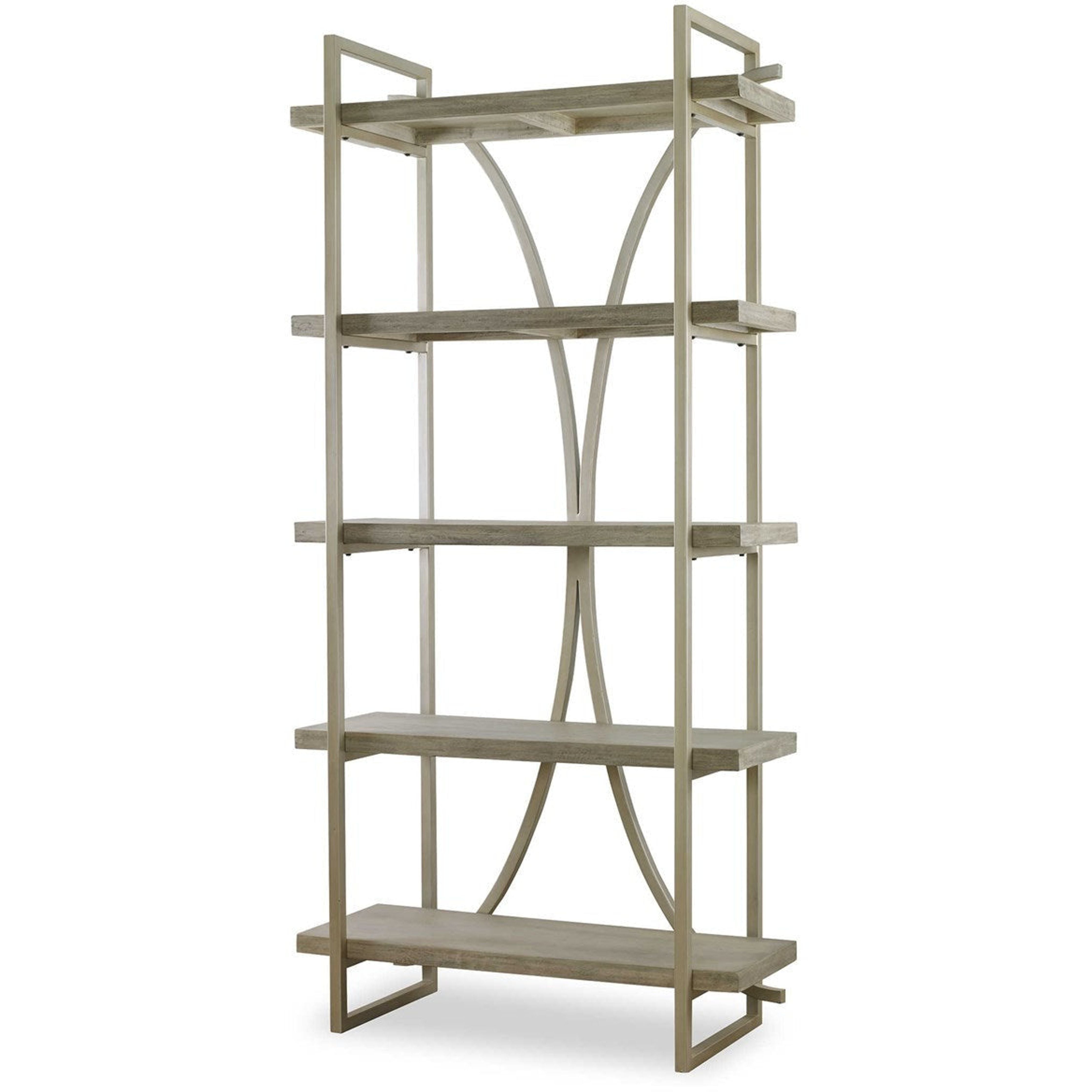 Uttermost Sway Distressed Gray Mango Wood Shelves With Antiqued Metal Framework Etagere - Image 3