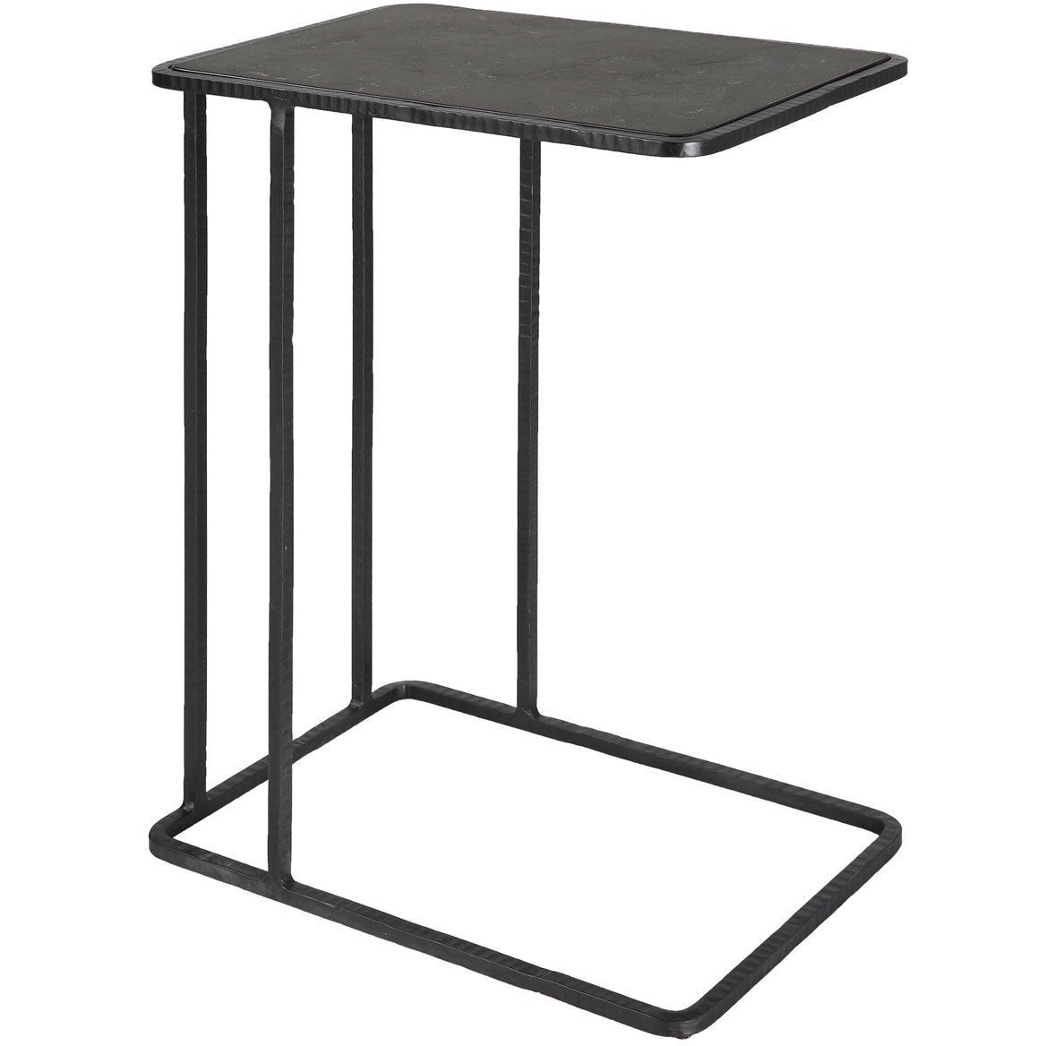 Uttermost Cavern Polished Bluestone Top With Black Iron Base Accent Table - Image 2