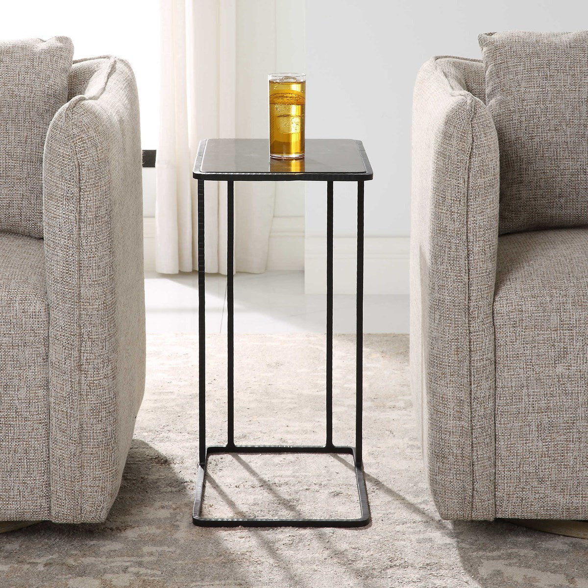 Uttermost Cavern Polished Bluestone Top With Black Iron Base Accent Table - Image 3