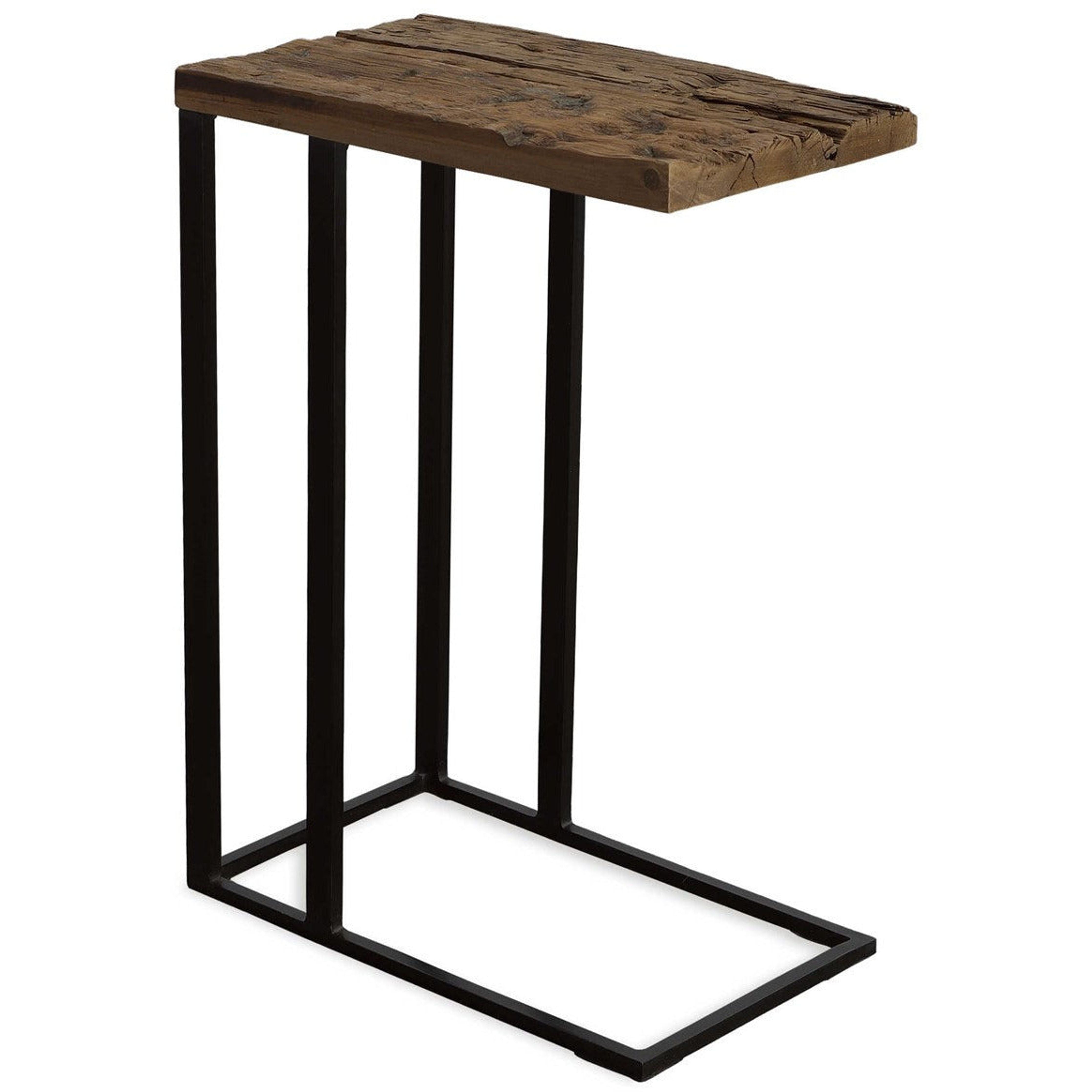 Uttermost Union Reclaimed Wood With Black Iron Base Rustic Modern Accent Table - Image 1