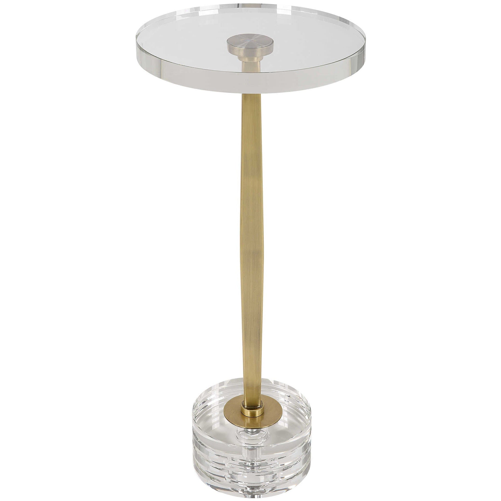 Uttermost Groove Crystal Top and Base With Brushed Gold Drink Table - Image 2
