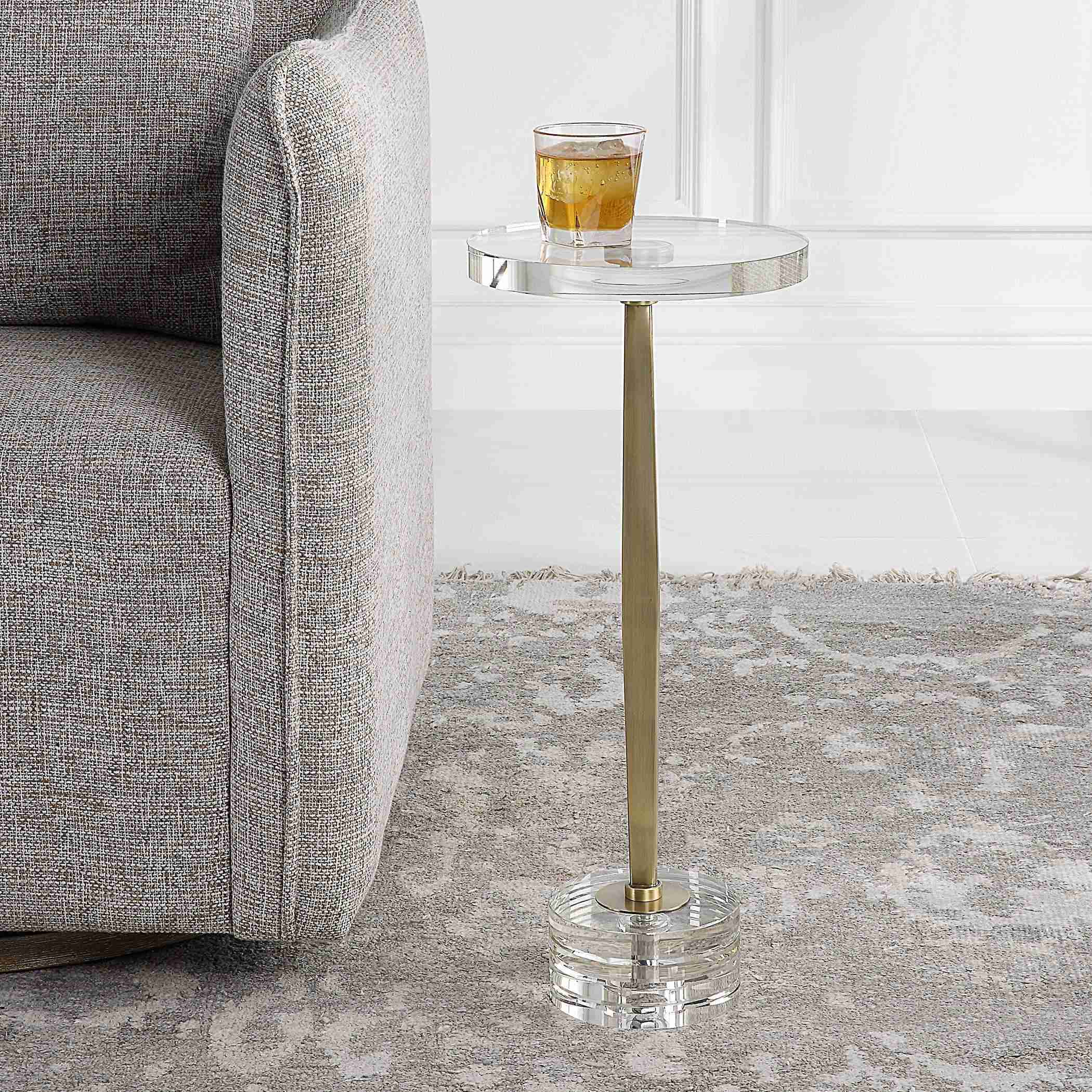 Uttermost Groove Crystal Top and Base With Brushed Gold Drink Table - Image 1