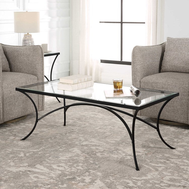 Uttermost Alayna Glass Top With Black Metal Base Coffee Table - Image 1