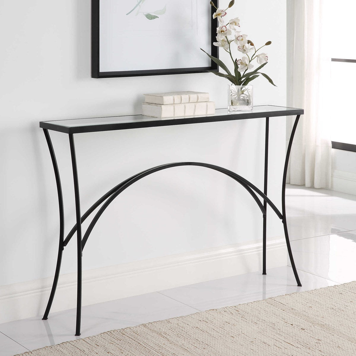 Uttermost Alayna Glass Top With Black Metal Base Console Table - Image 3