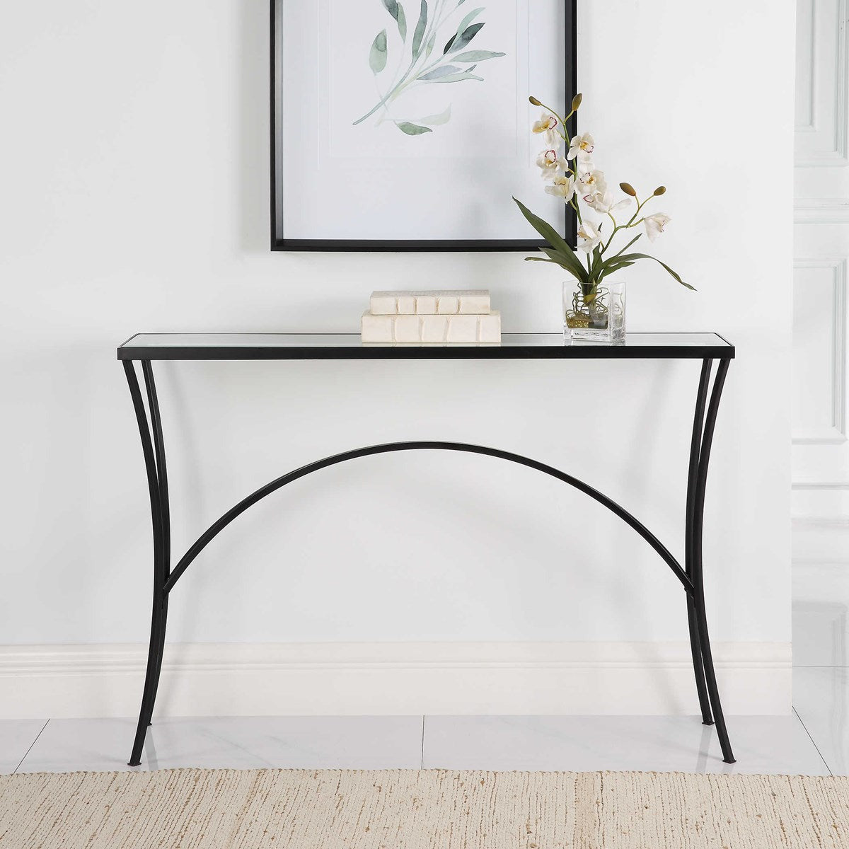 Uttermost Alayna Glass Top With Black Metal Base Console Table - Image 1