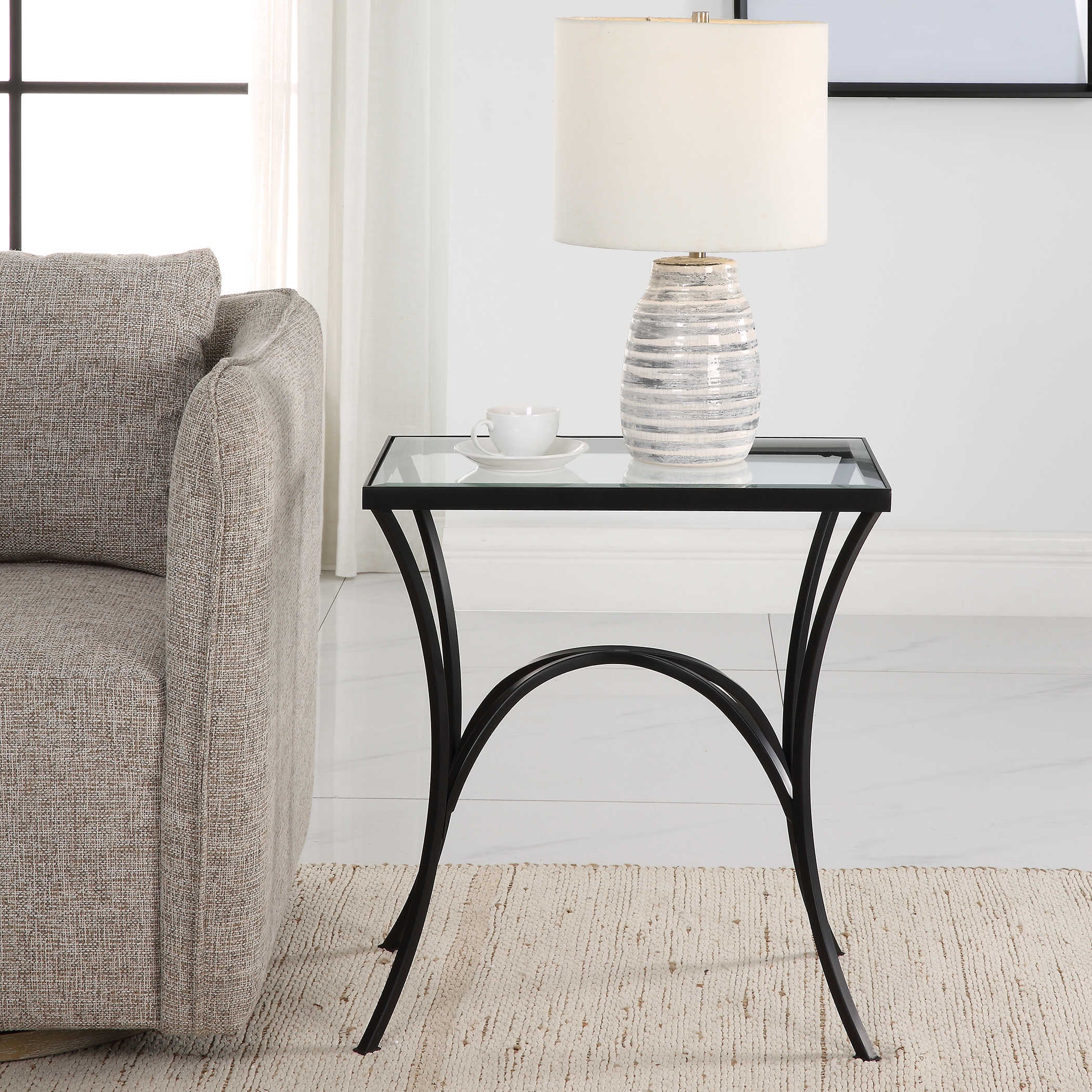 Uttermost Alayna Glass Top With Black Metal Base End Table - Image 2