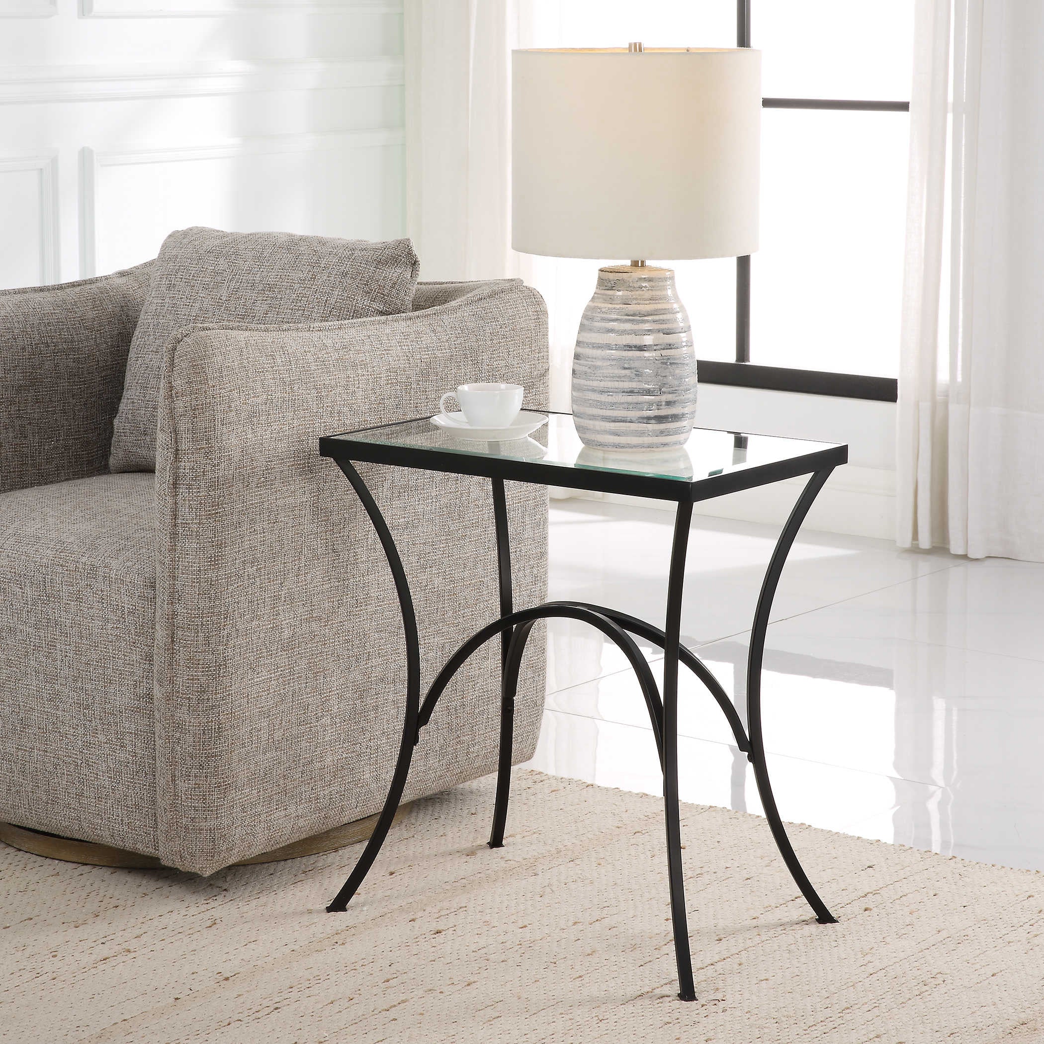 Uttermost Alayna Glass Top With Black Metal Base End Table - Image 1