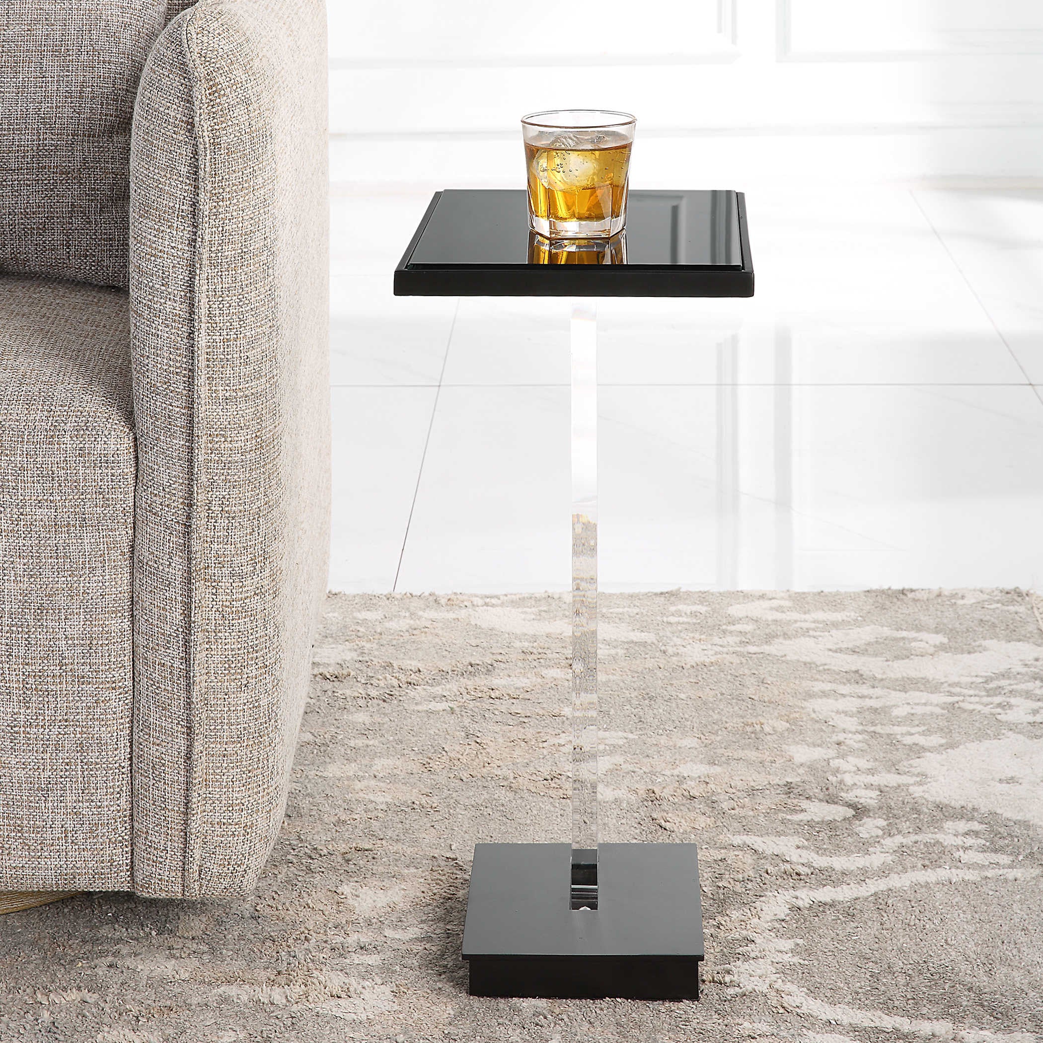 Uttermost Angle Black Mirror Top With Black Metal Base Modern Accent Table - Image 3