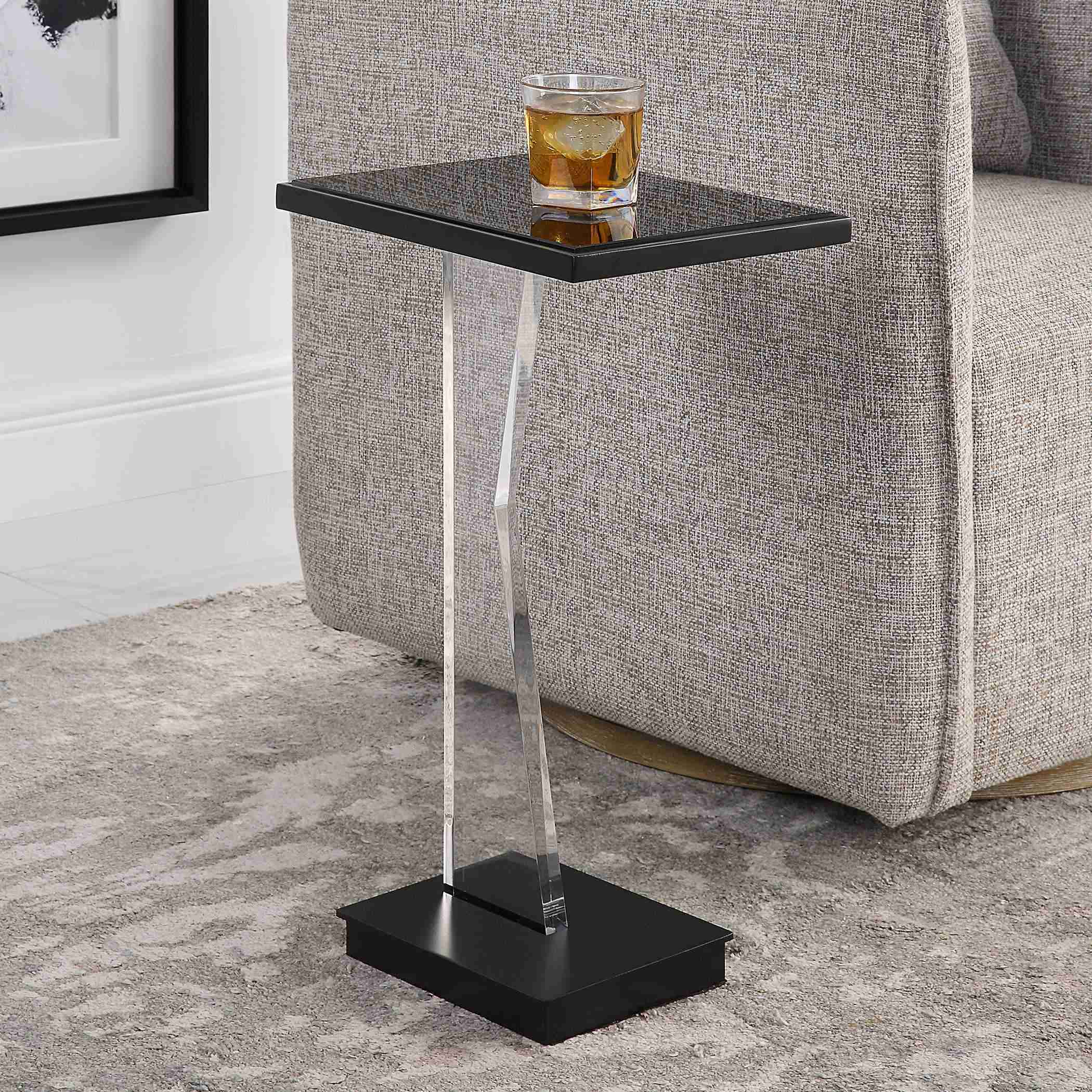 Uttermost Angle Black Mirror Top With Black Metal Base Modern Accent Table - Image 1