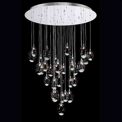 Chrome 31-Light 33.5-Inch Wide Chandelier with Amber Glass Chrome 31-Light 33.5-Inch Wide Chandelier with Amber Glass - Image 1