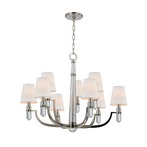 Nickel Nine-Light Chandelier with Cream Shade - Image 1