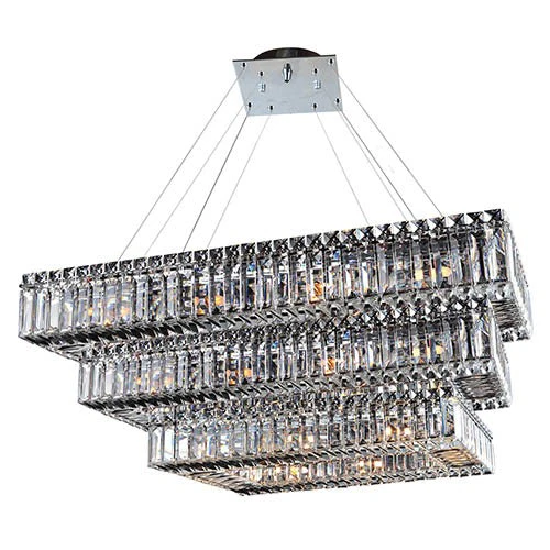 Chrome 34-Light Rectangular Three Tier Drum Pendant - Image 1