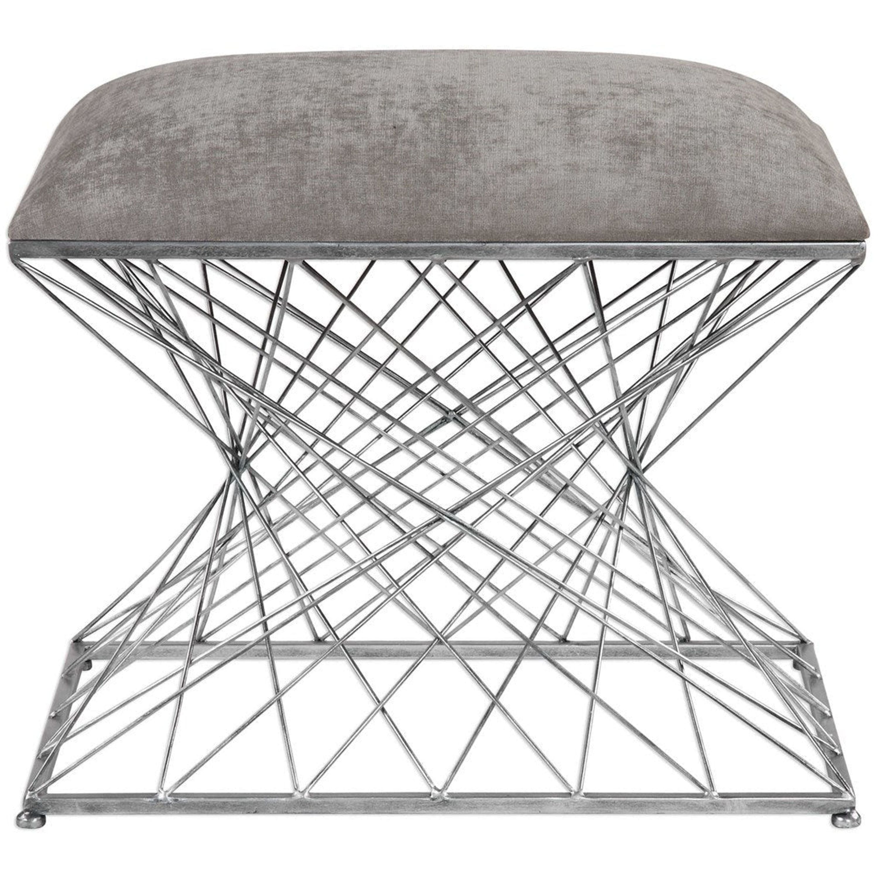 Uttermost Zelia Stony Gray Chenille Fabric Seat With Burnished Silver Iron Modern Bench - Image 2