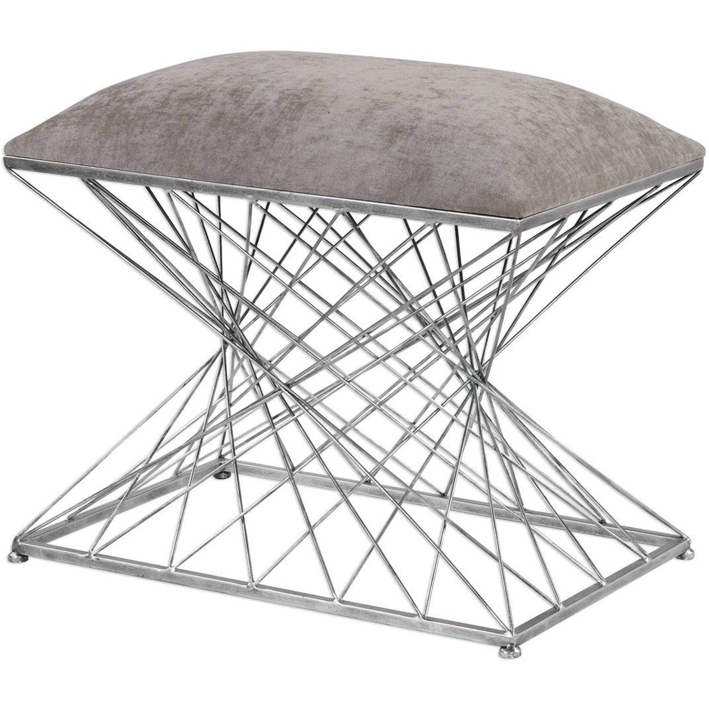 Uttermost Zelia Stony Gray Chenille Fabric Seat With Burnished Silver Iron Modern Bench - Image 3