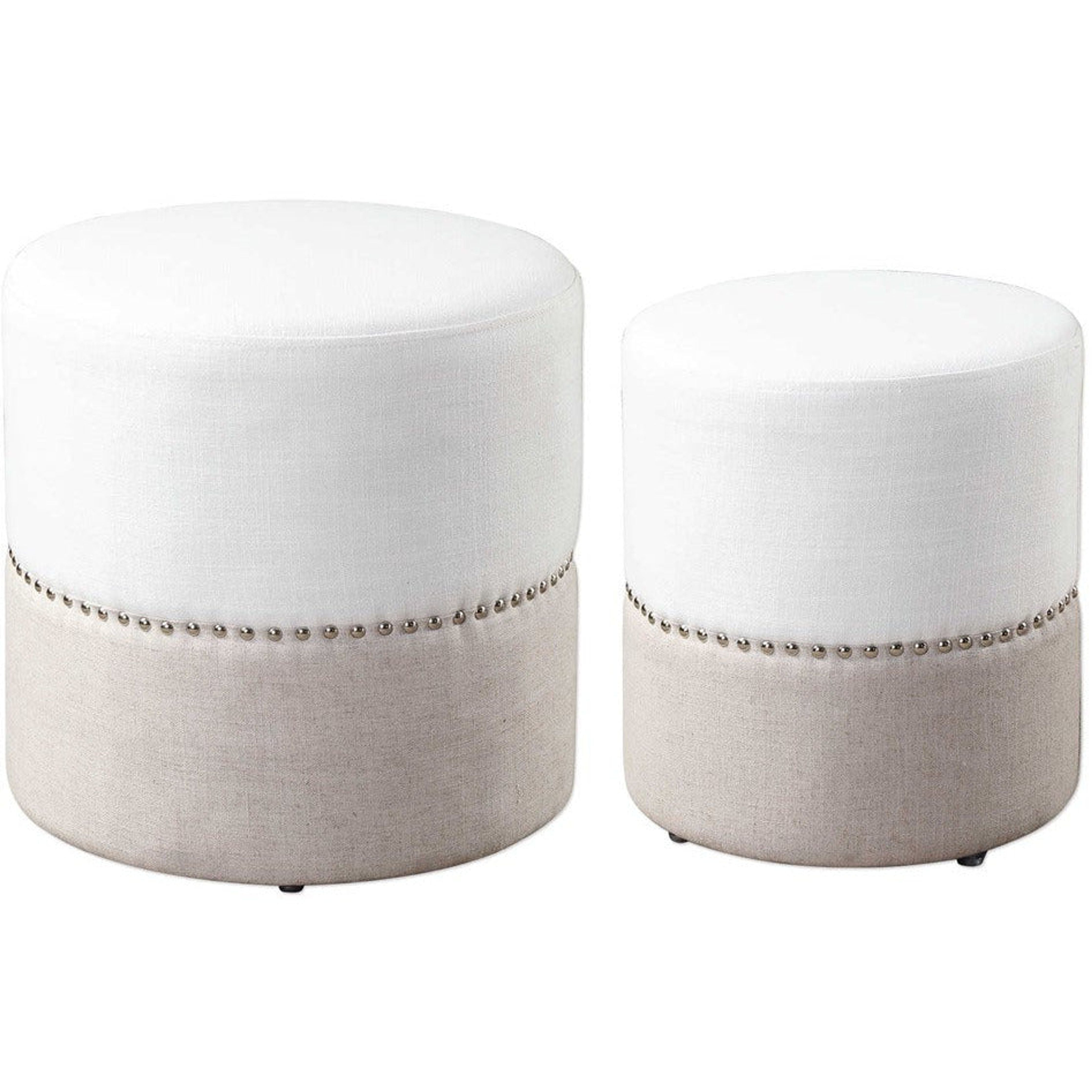 Uttermost Tilda Oatmeal and Creamy White Linen Set of 2 Nesting Ottomans - Image 1
