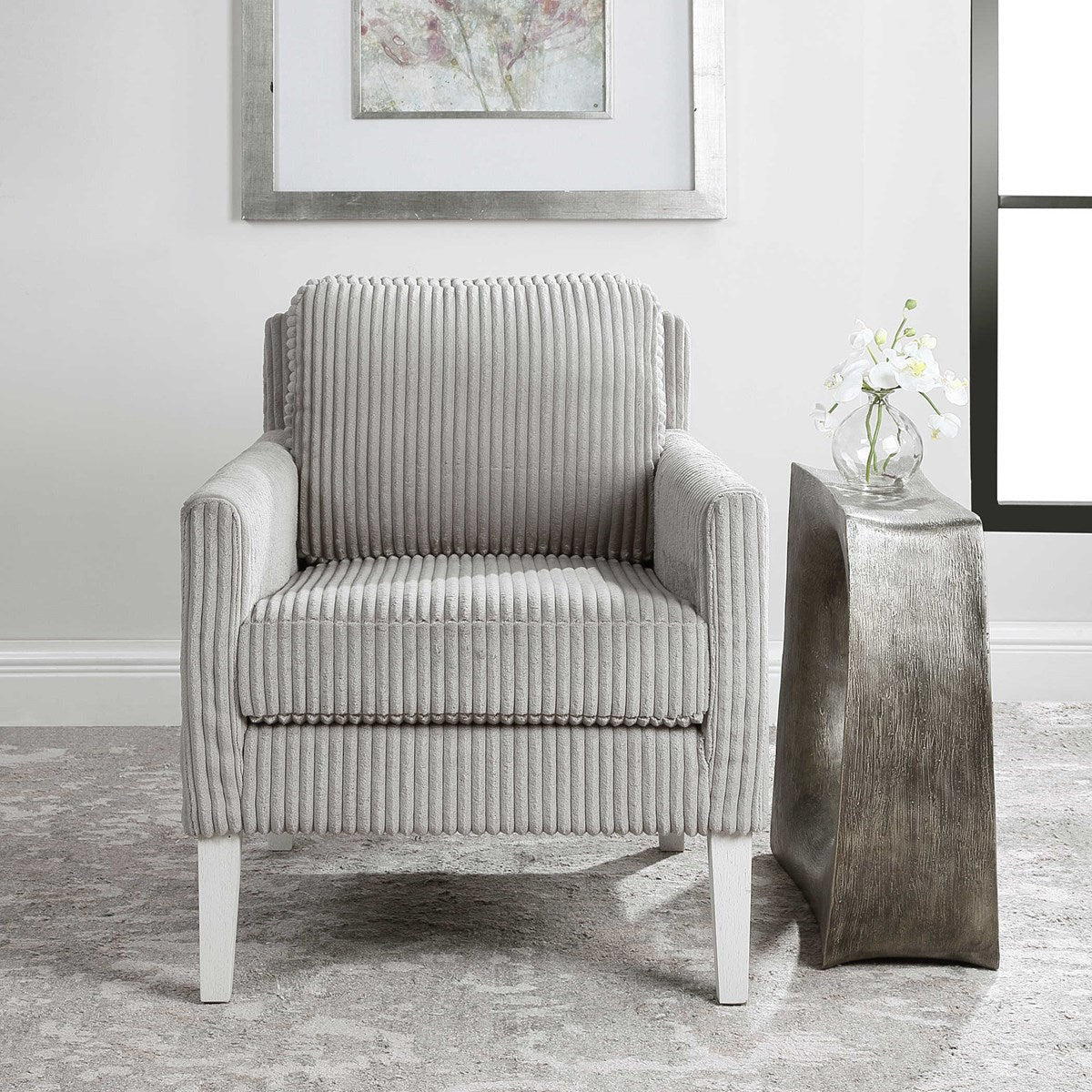 Uttermost Cavalla Fluted Steel Gray Fabric Accent Chair - Image 1