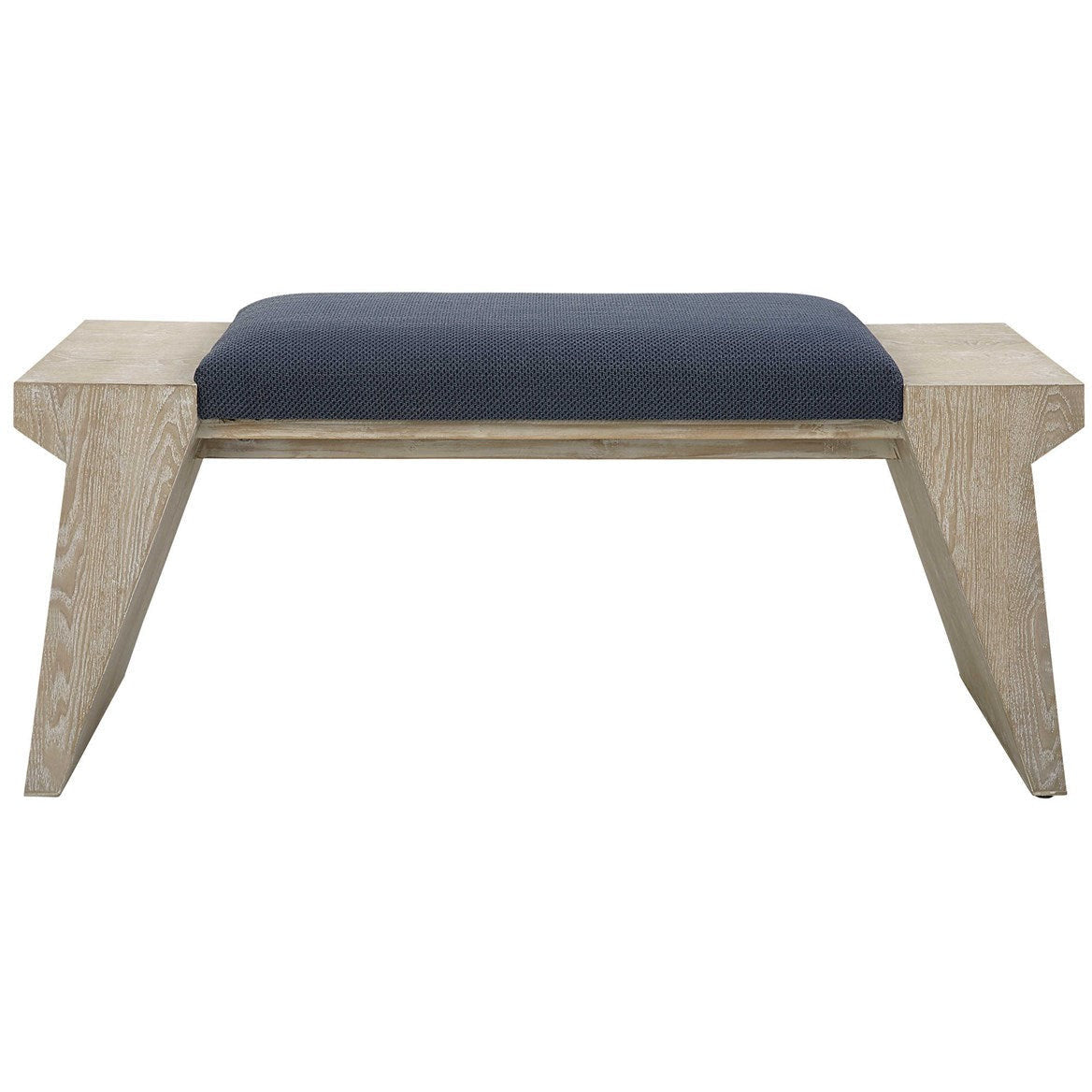 Uttermost Davenport Navy Blue Cushion Top With Fir Wood Modern Coastal Bench - Image 2