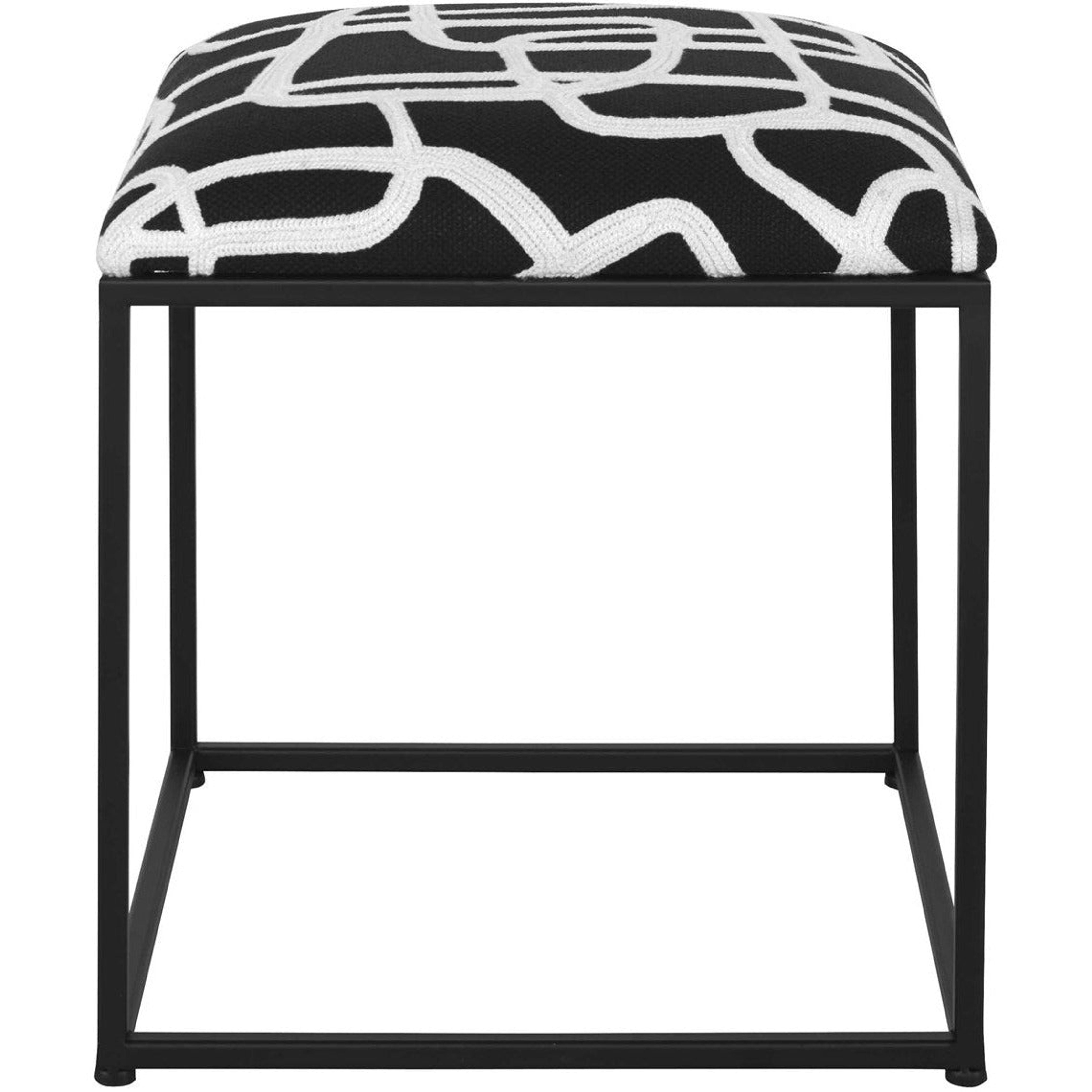 Uttermost Twists and Turns Black & White Contemporary Embroidered Fabric Accent Stool - Image 2