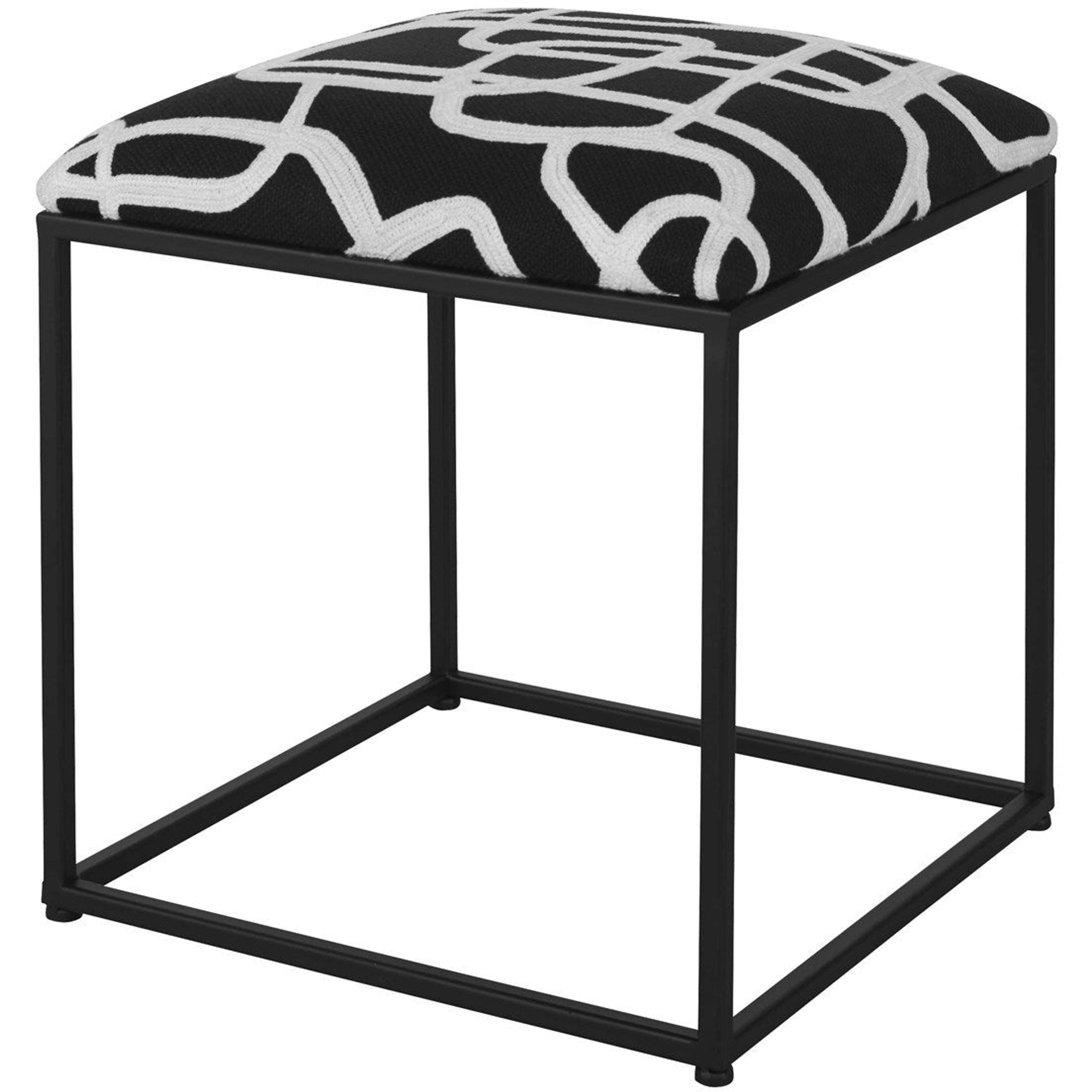 Uttermost Twists and Turns Black & White Contemporary Embroidered Fabric Accent Stool - Image 3