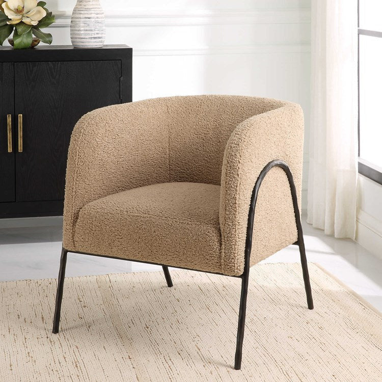 Uttermost Jacobsen Latte Faux Shearling Barrel Accent Chair - Image 1