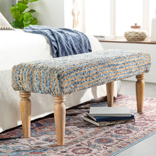 Surya Cambrai Rustic Modern Hand Woven Fabric Bench With Natural Wood Base CBI-005 - Image 1