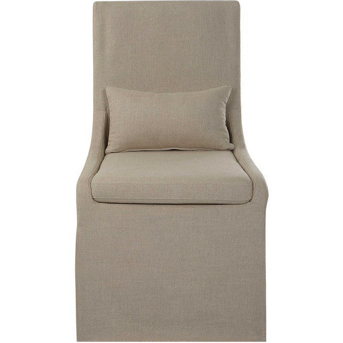 Uttermost Coley Tan Linen Performance Fabric Slipcovered Armless Chair With Pillow - Image 1