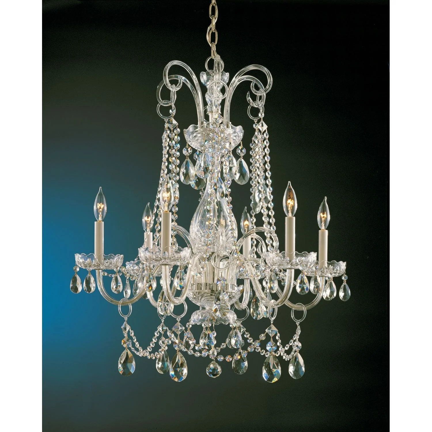 Polished Brass Six-Light Swarovski Elements Crystal Chandelier - Image 1