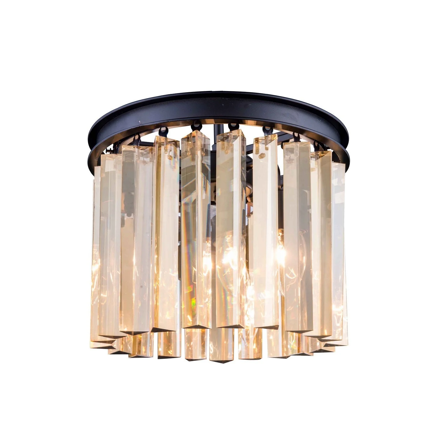 Sydney Mocha Brown Three-Light Flushmount with Royal Cut Golden Teak Crystals - Image 1