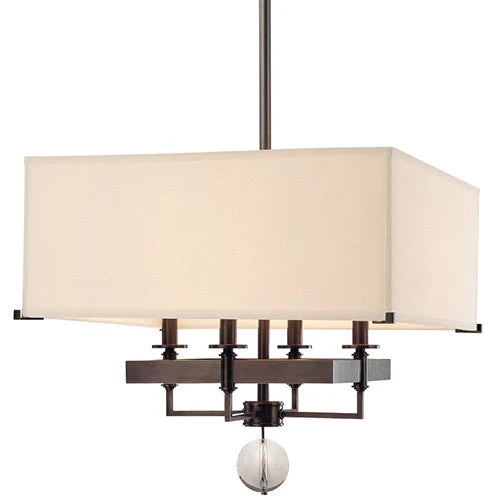 Old Bronze 19-Inch Four-Light Pendant with White Faux Silk Shade - Image 1