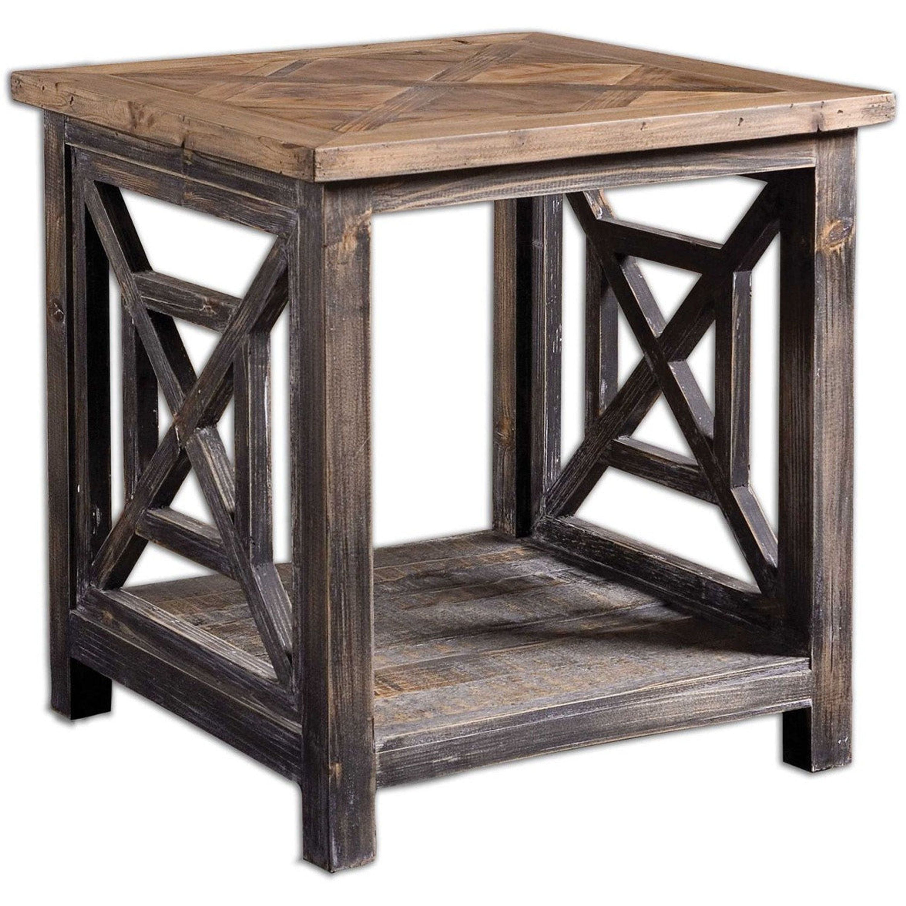 Uttermost Spiro Reclaimed Wood Brushed Black Finish Rustic End Table - Image 1