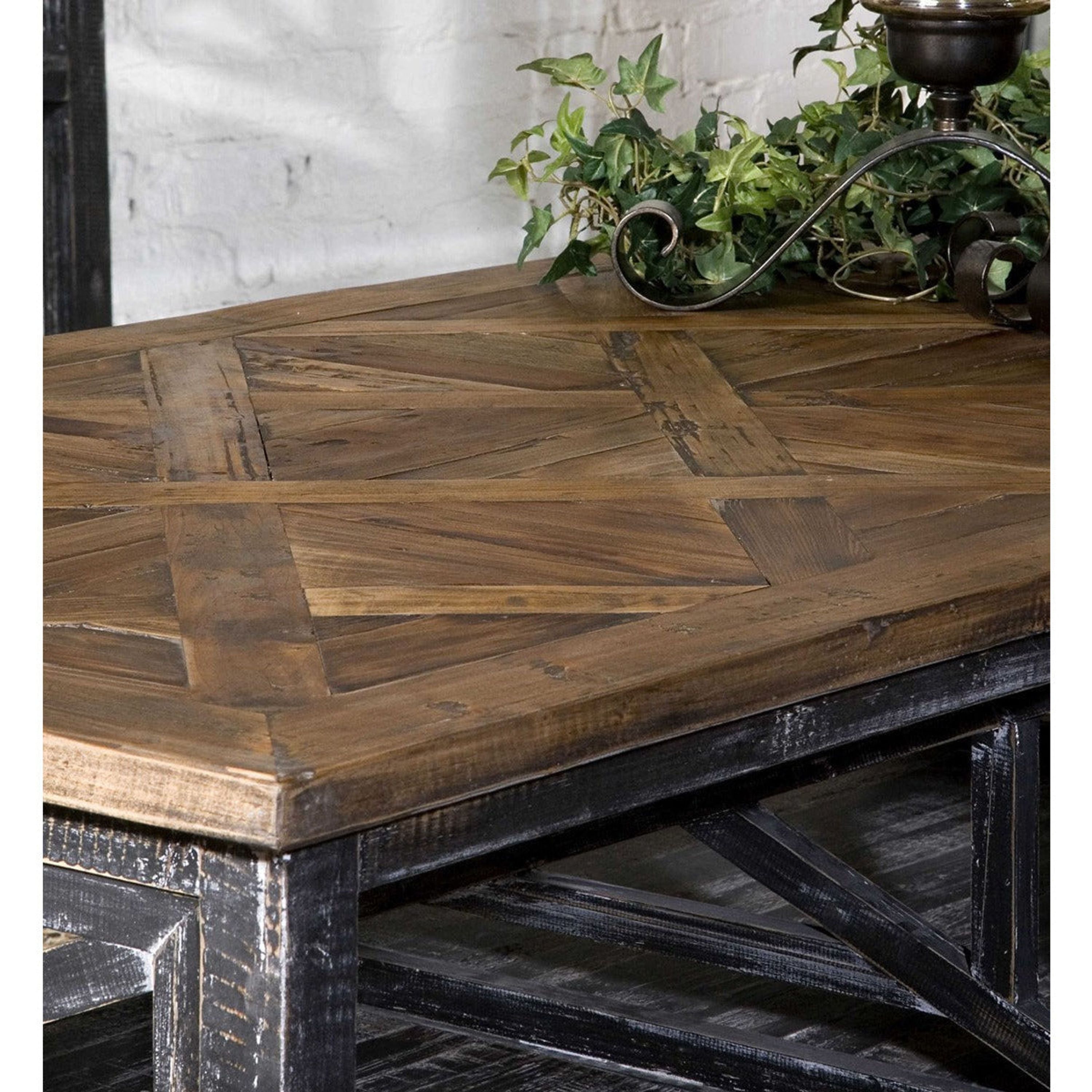 Uttermost Spiro Reclaimed Wood Brushed Black Rustic Coffee Table - Image 3