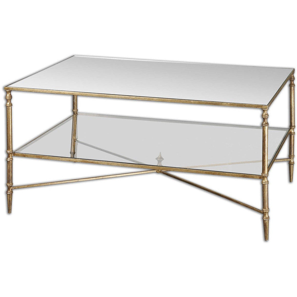 Uttermost Henzler Mirrored Top With Antiqued Gold Iron Coffee Table - Image 2