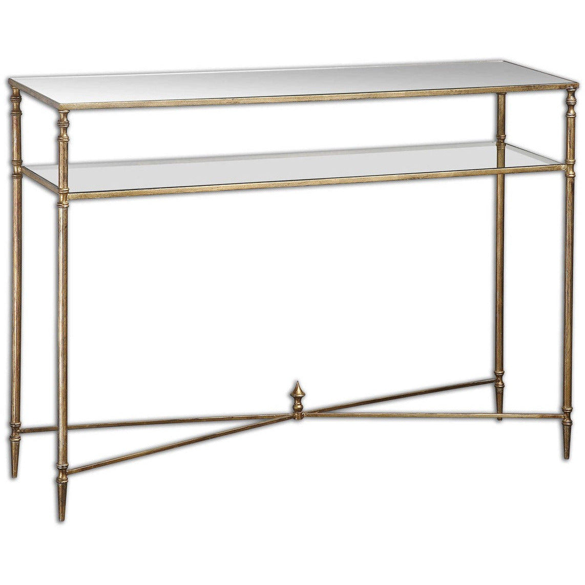 Uttermost Henzler Mirrored Top With Antiqued Gold Iron Console Table - Image 2