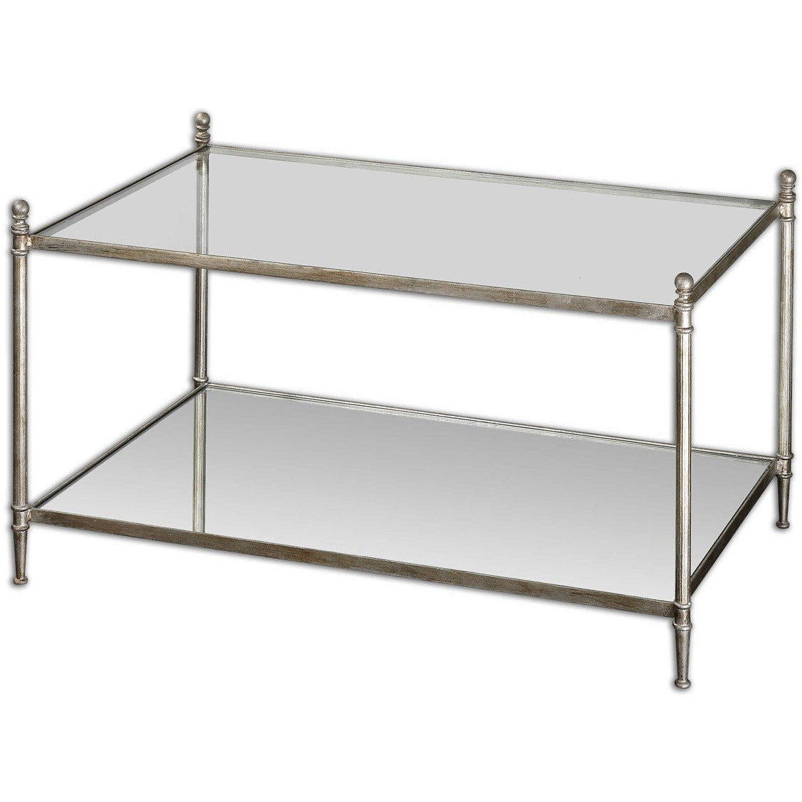 Uttermost Gannon Glass Top With Antiqued Silver Leaf Iron Coffee Table - Image 2