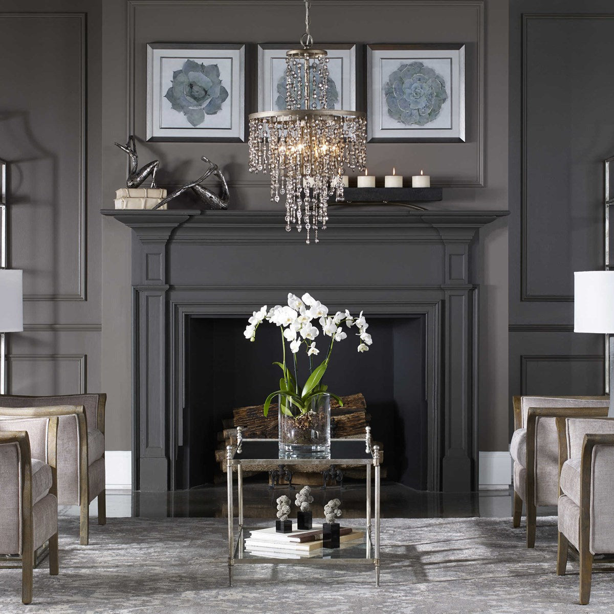 Uttermost Gannon Glass Top With Antiqued Silver Leaf Iron Coffee Table - Image 3