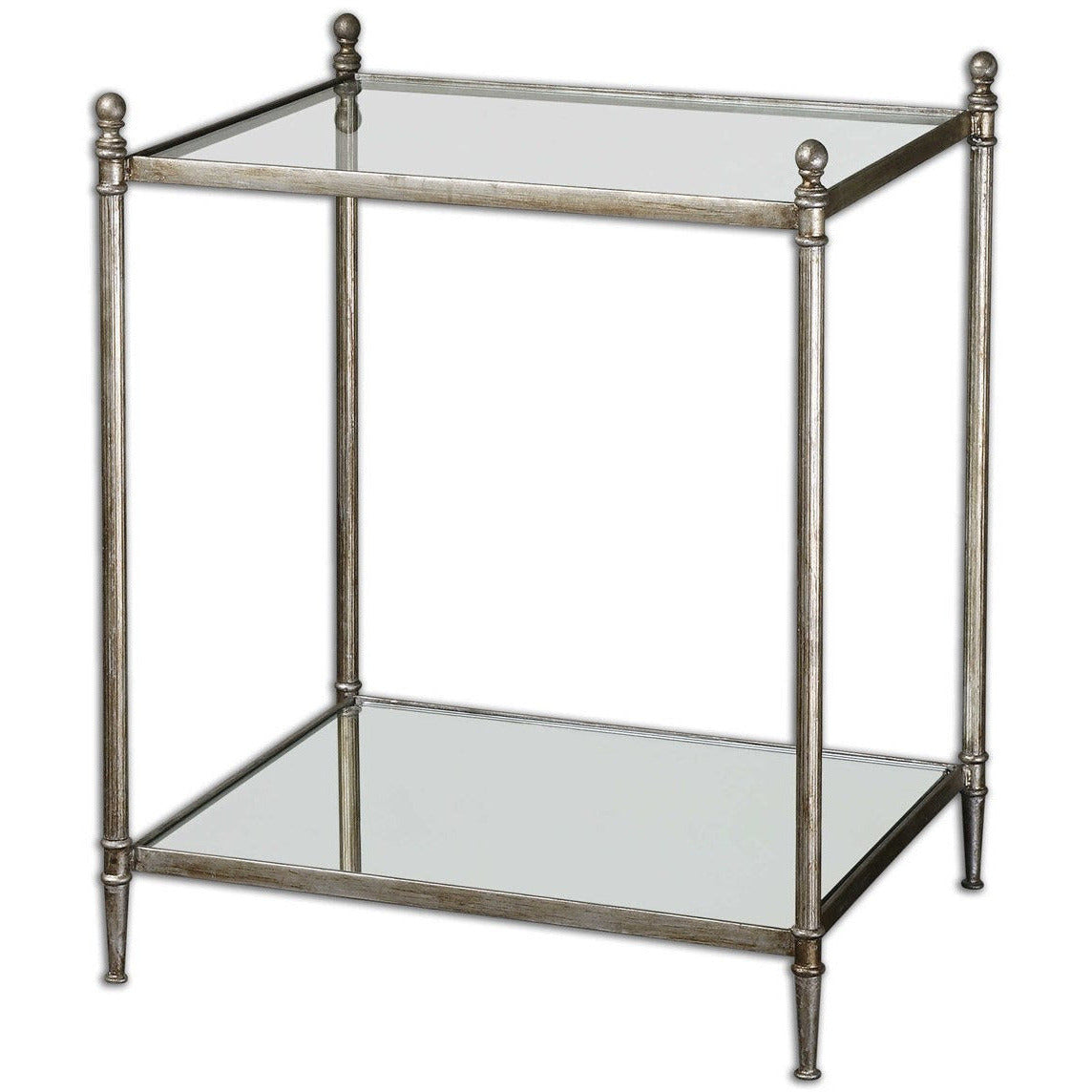 Uttermost Gannon Glass Top With Antiqued Silver Leaf Iron End Table - Image 2