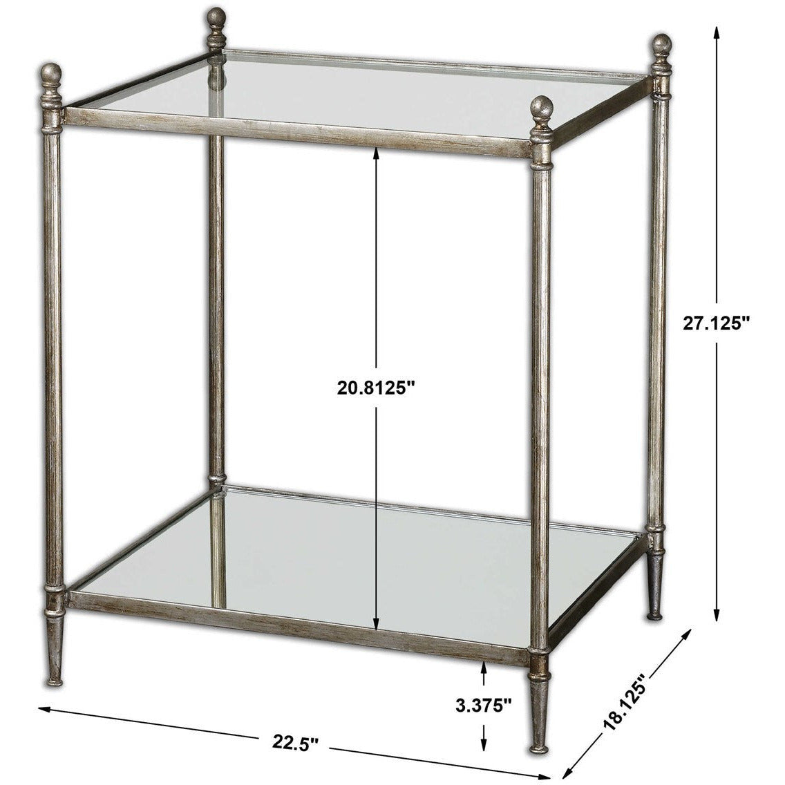 Uttermost Gannon Glass Top With Antiqued Silver Leaf Iron End Table - Image 3