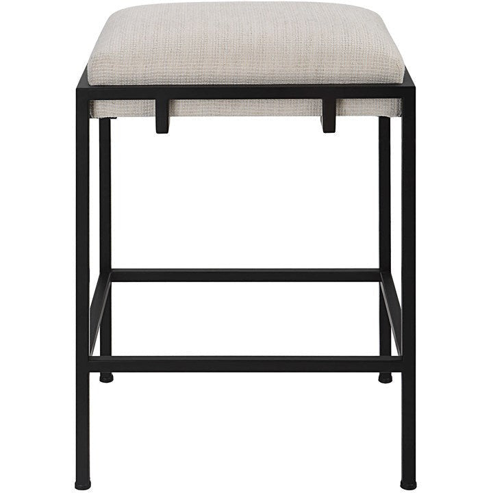 Uttermost Paradox White Fabric Counter Stool With Black Iron Base - Image 2