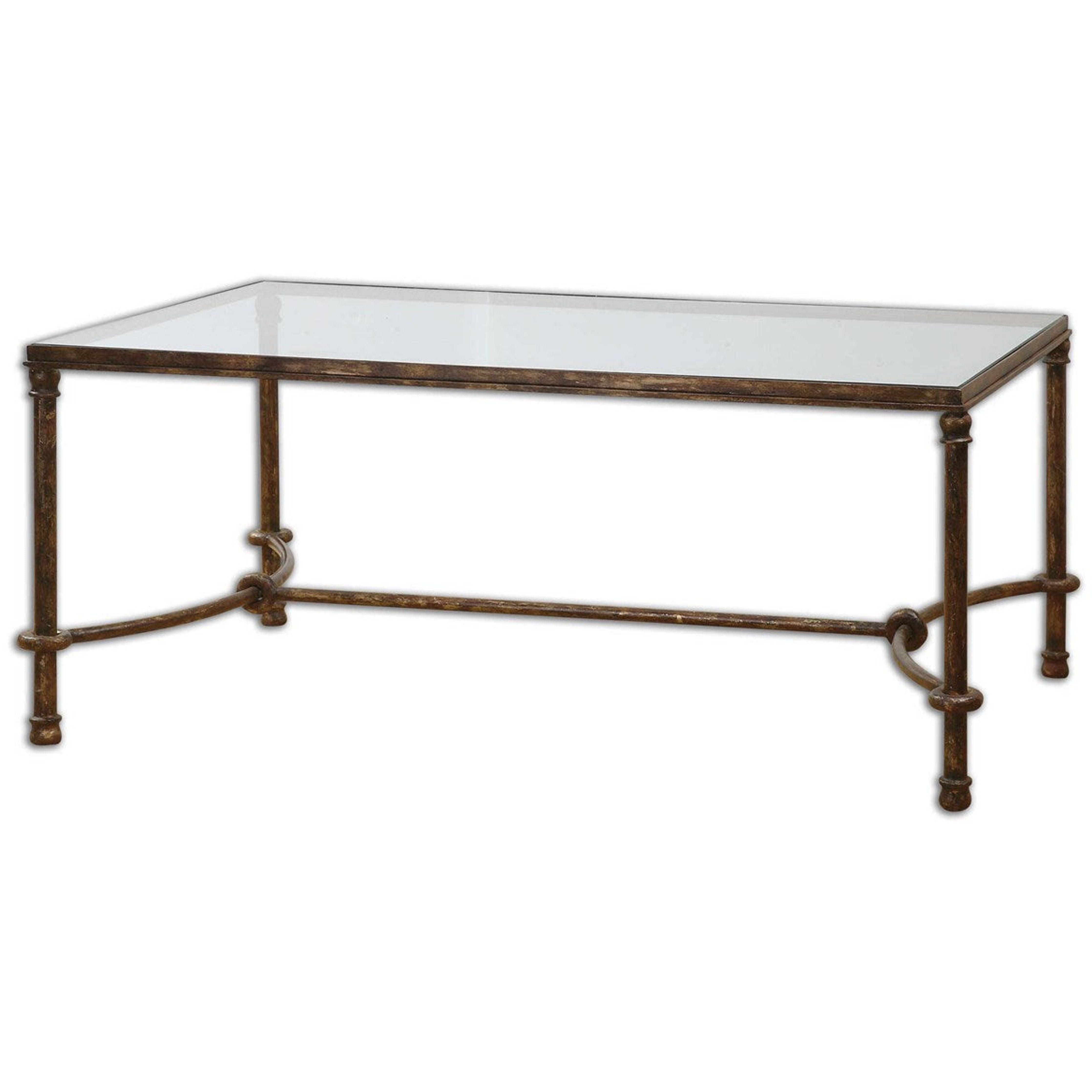 Uttermost Warring Glass Top With Rustic Bronze Iron Base Coffee Table - Image 2