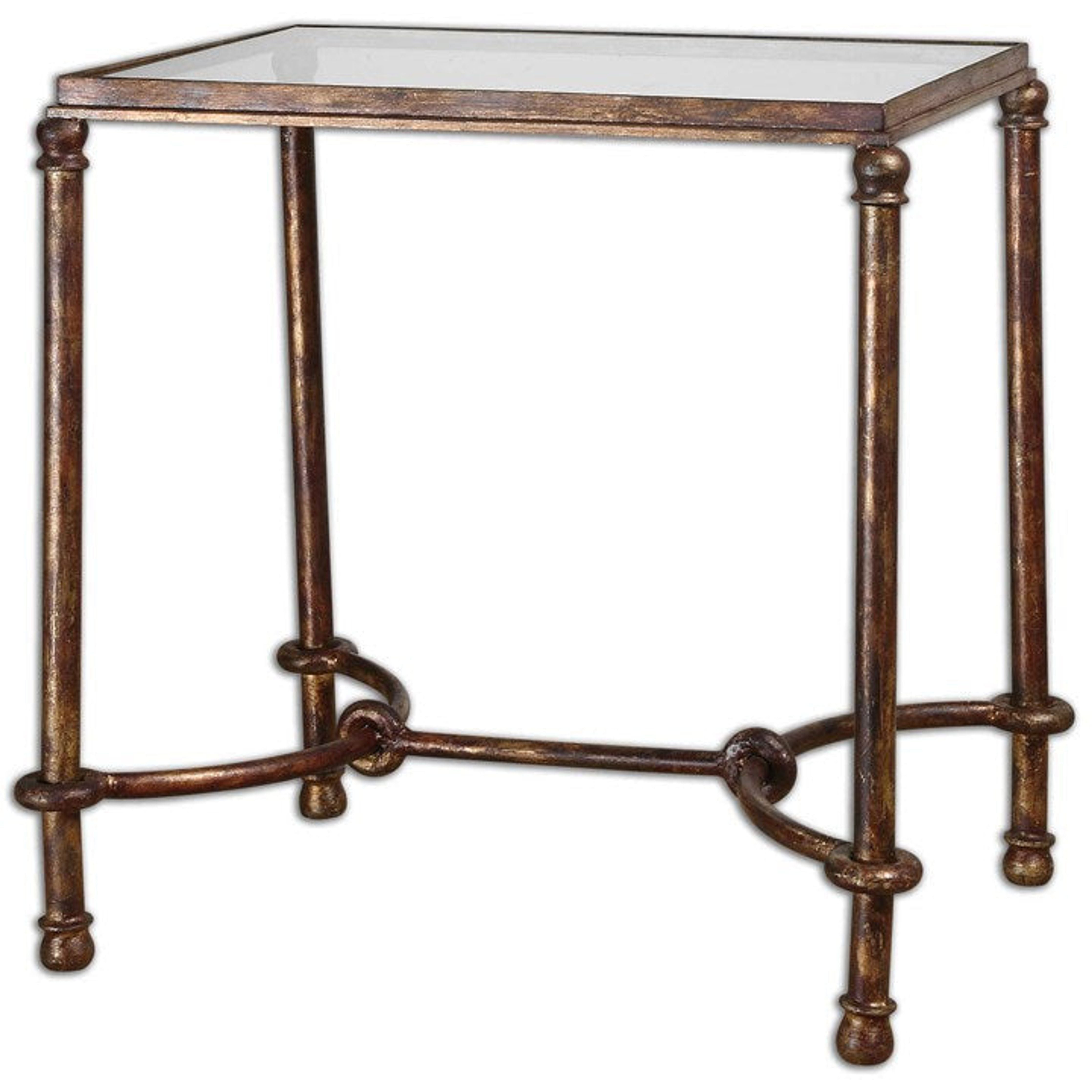 Uttermost Warring Glass Top With Rustic Bronze Iron Base End Table - Image 2