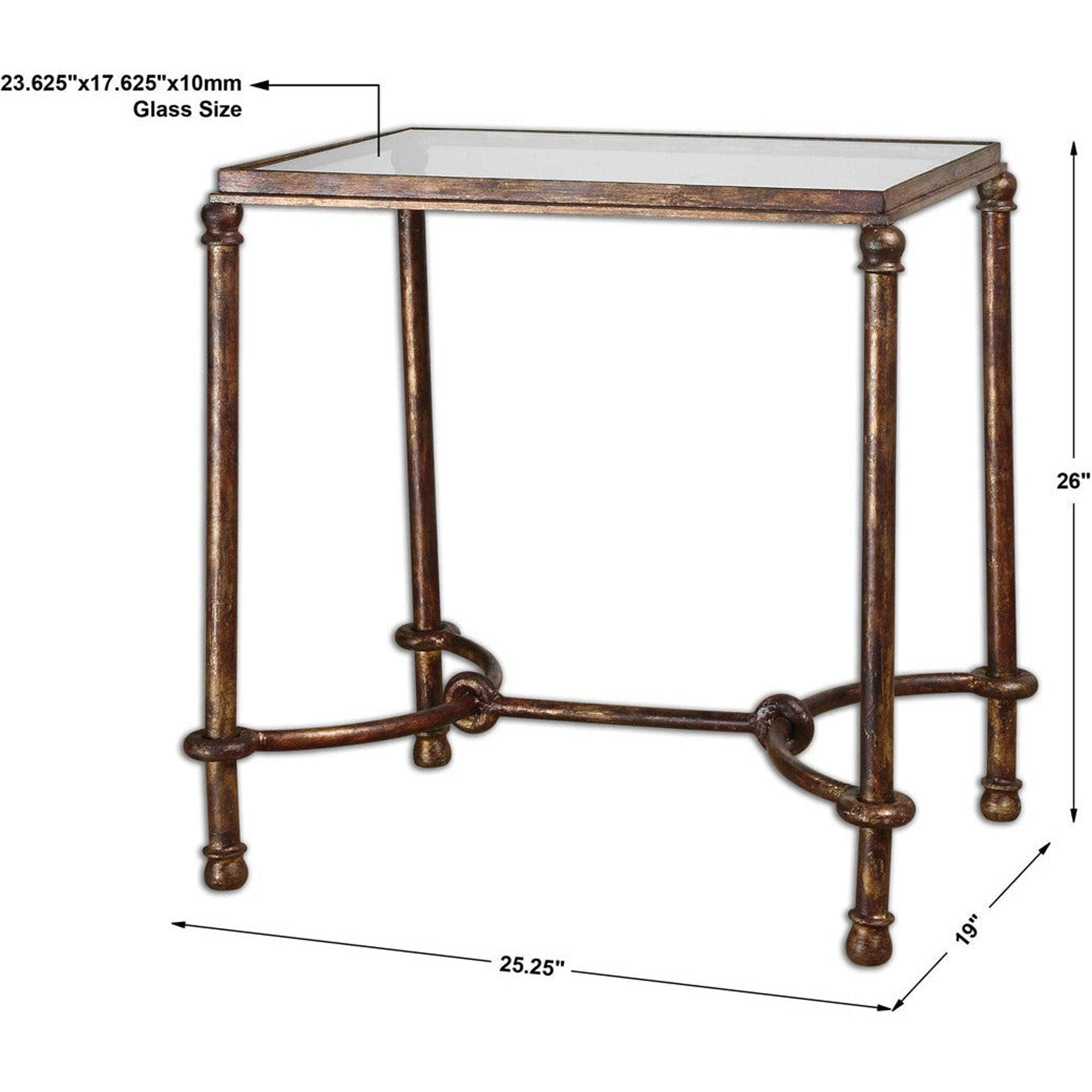 Uttermost Warring Glass Top With Rustic Bronze Iron Base End Table - Image 3