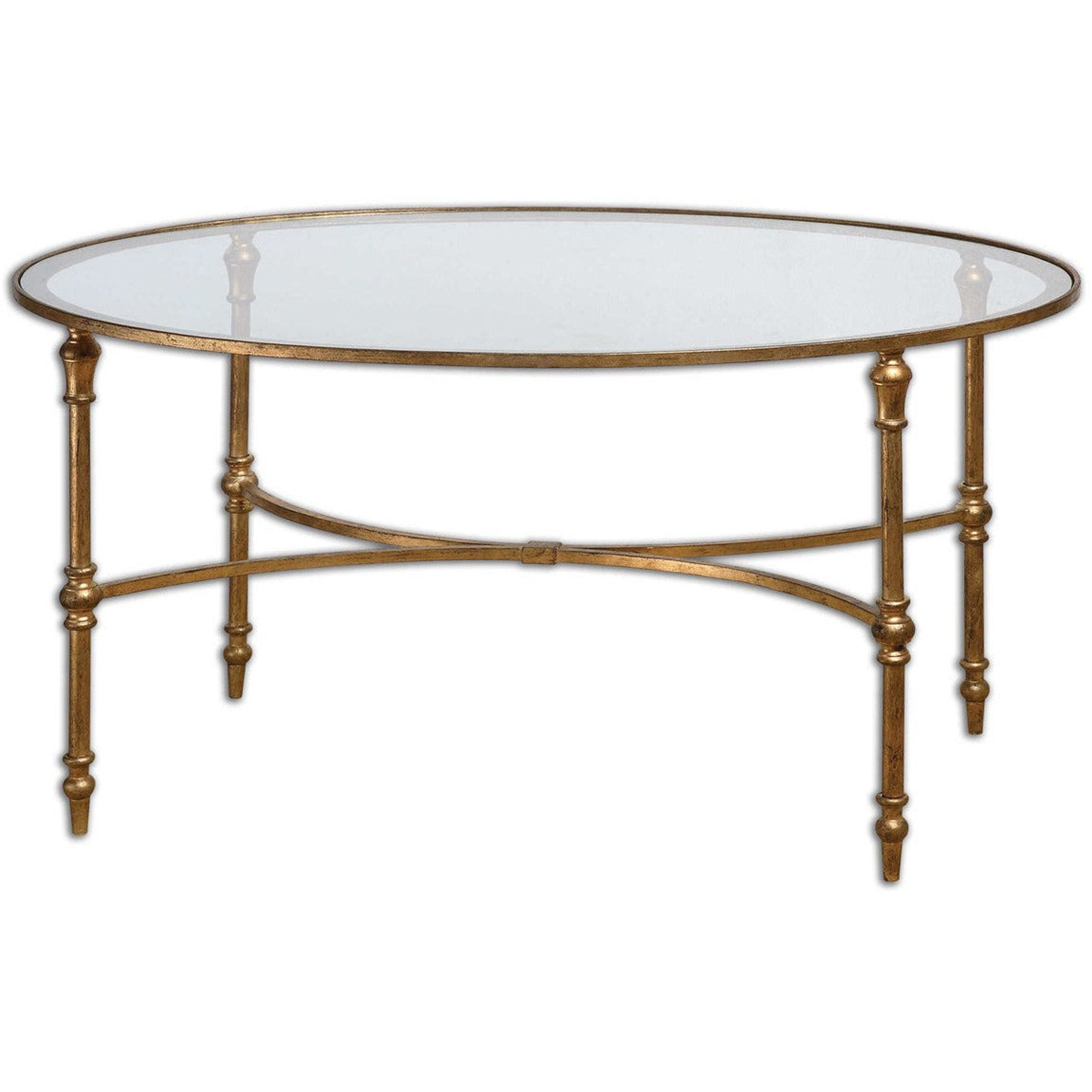 Uttermost Vitya Glass Top With Antiqued Gold Leaf Base Contemporary Coffee Table - Image 3