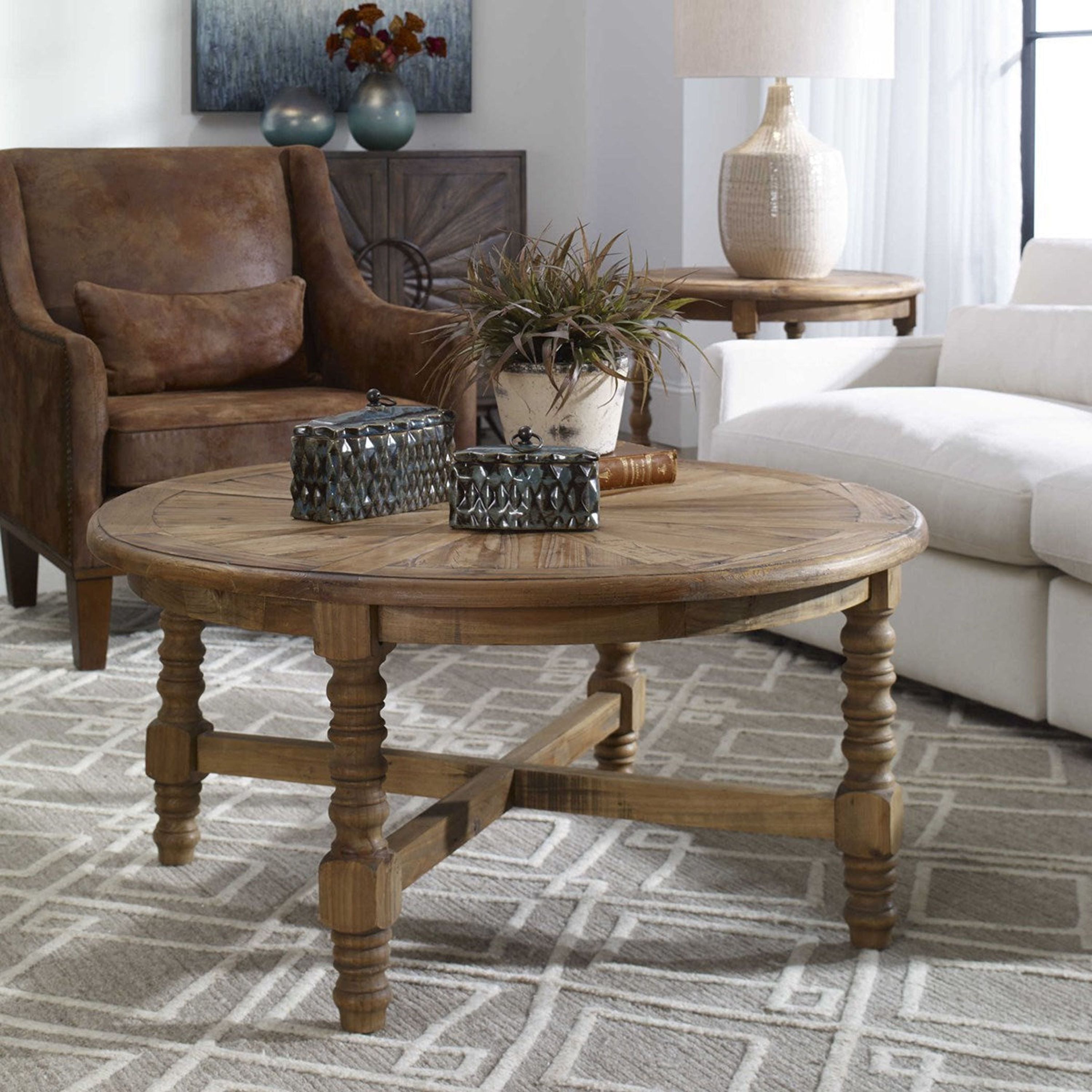 Uttermost Samuelle Reclaimed Wood Rustic Round Coffee Table - Image 1