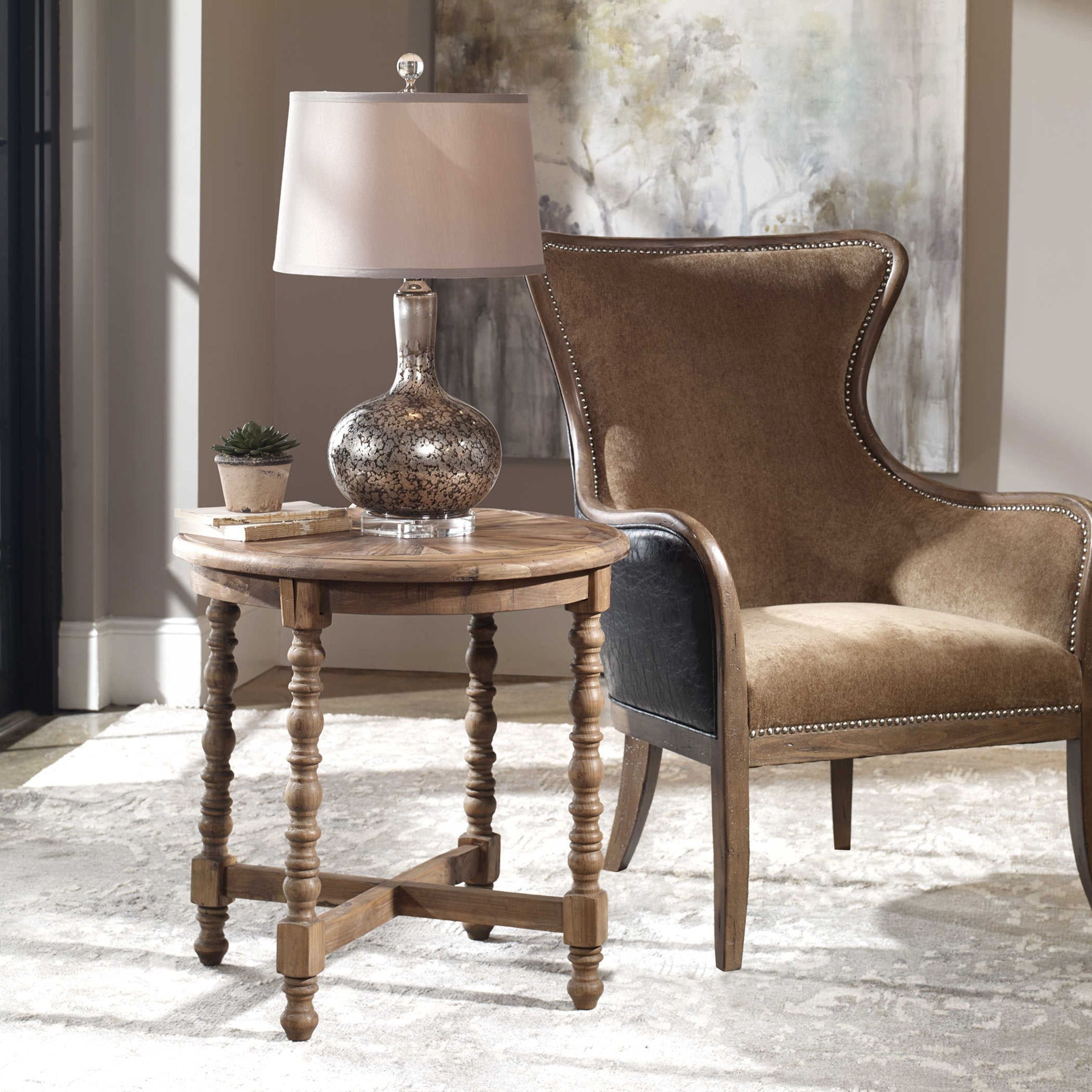 Uttermost Samuelle Reclaimed Wood Rustic Round End Table - Image 2