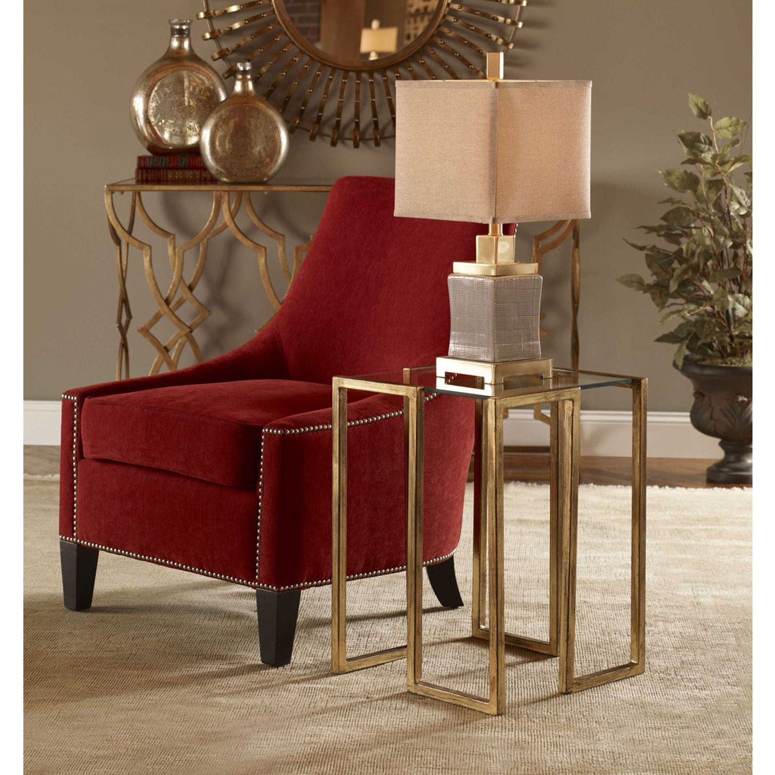 Uttermost Mirrin Glass Too With Antiqued Gold Iron Contemporary Accent Table - Image 2