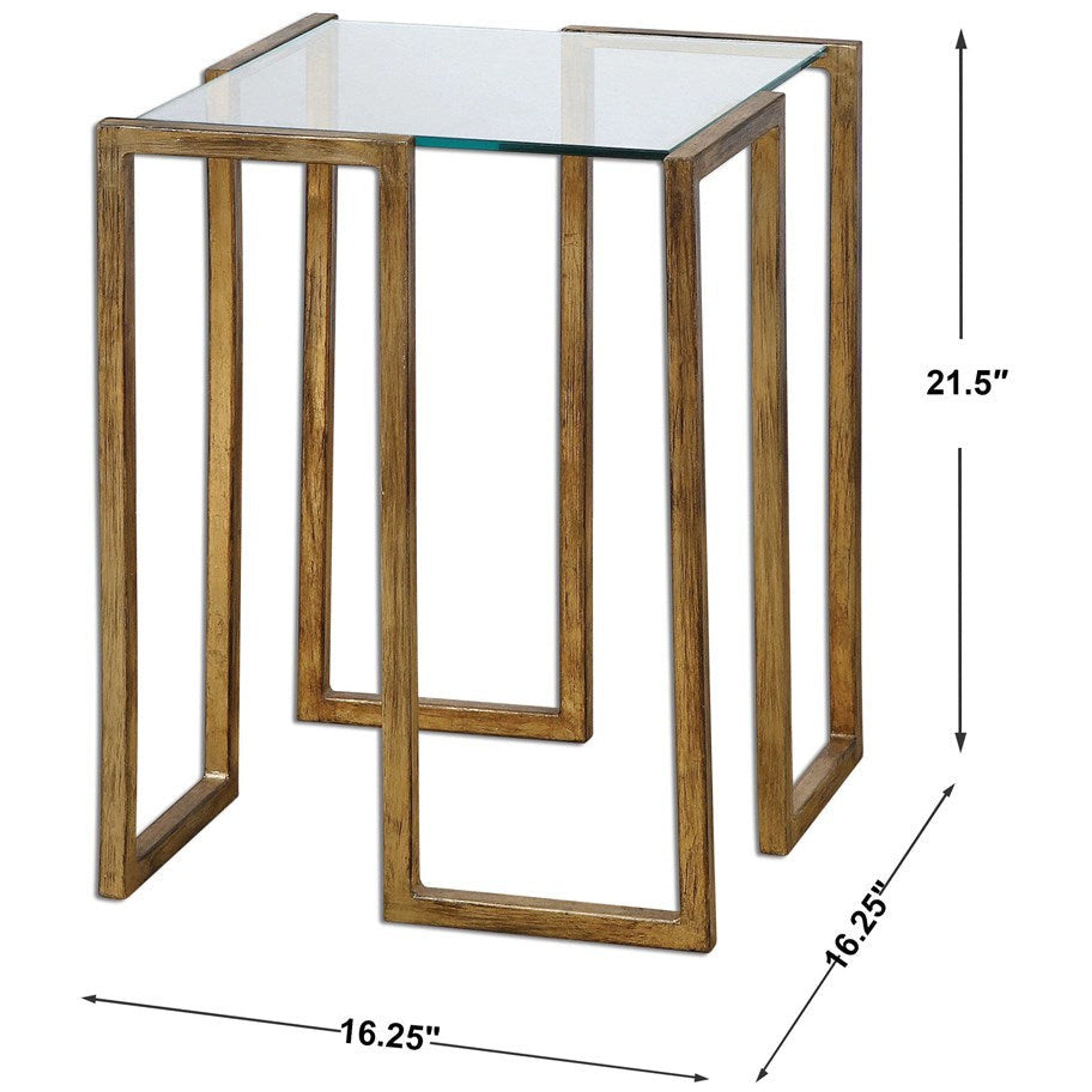 Uttermost Mirrin Glass Too With Antiqued Gold Iron Contemporary Accent Table - Image 3