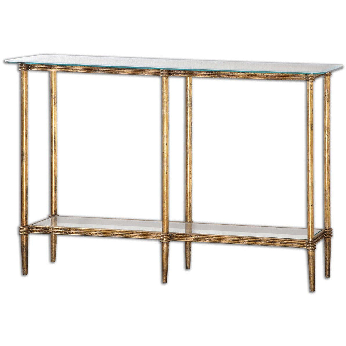 Uttermost Elenio Glass Top With Gold Leaf Iron Console Table - Image 1
