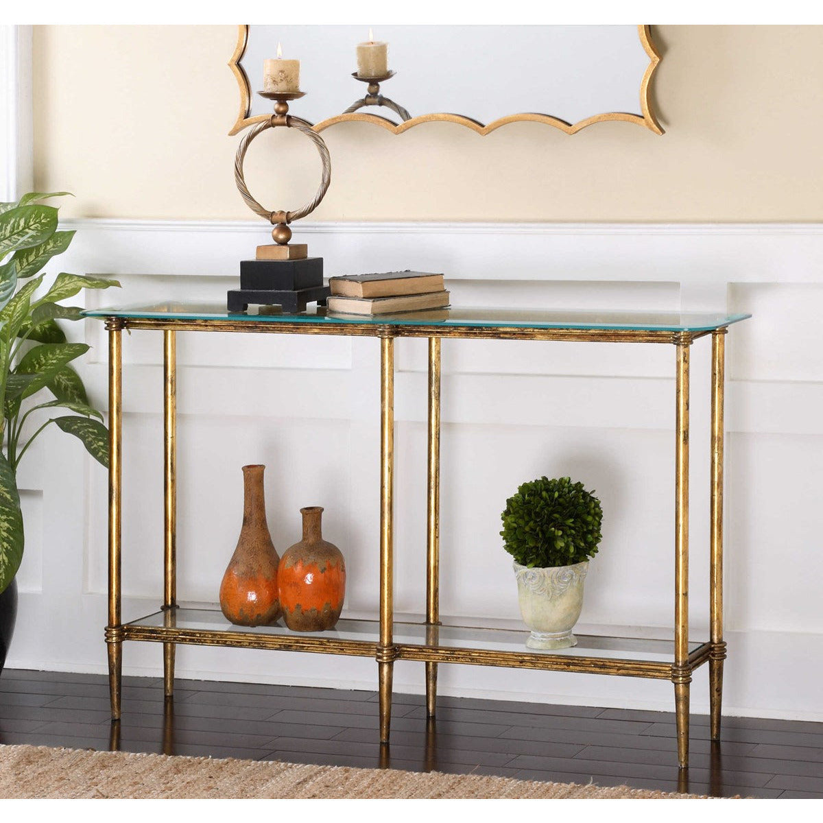 Uttermost Elenio Glass Top With Gold Leaf Iron Console Table - Image 2